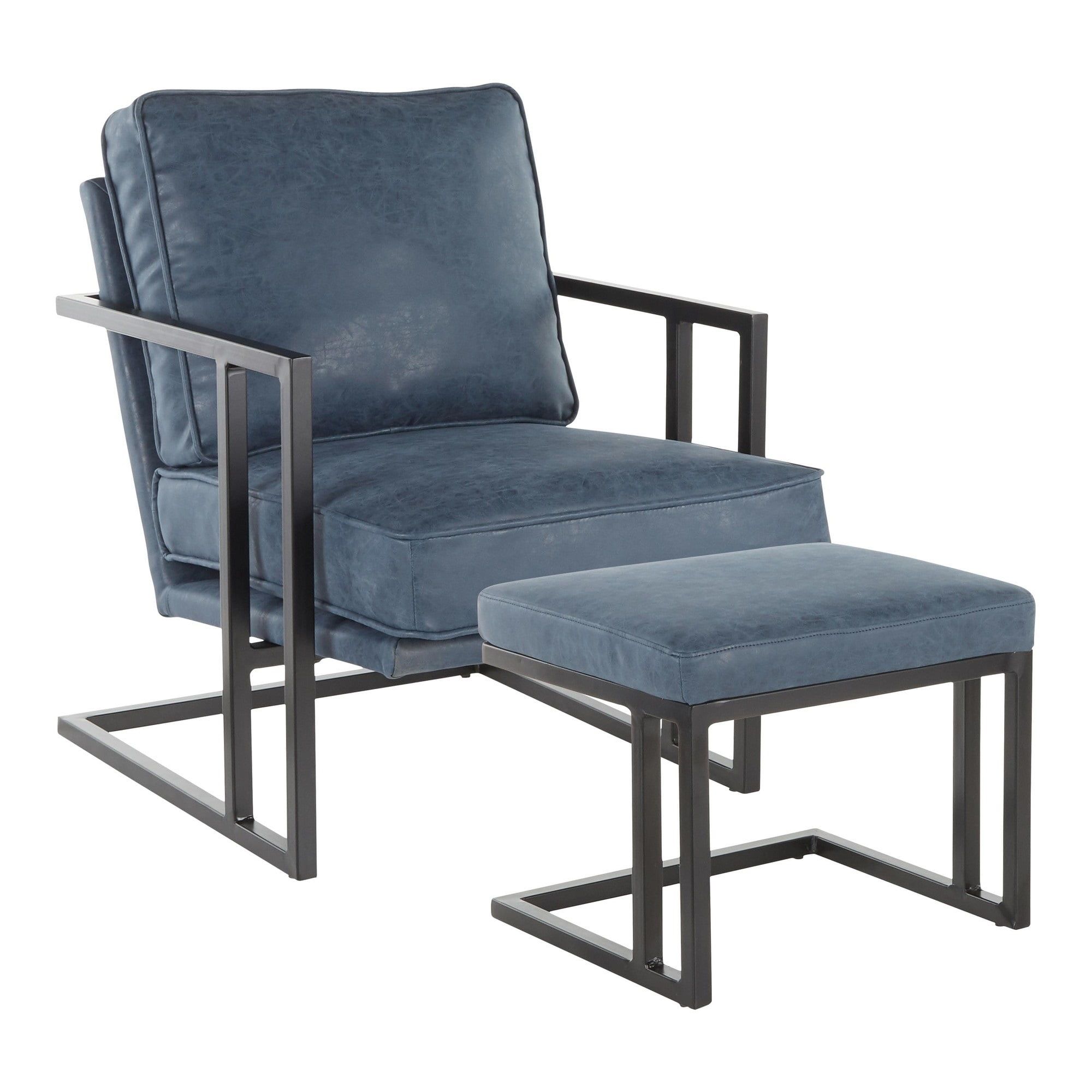 Industrial Blue Faux Leather Accent Chair with Metal Frame