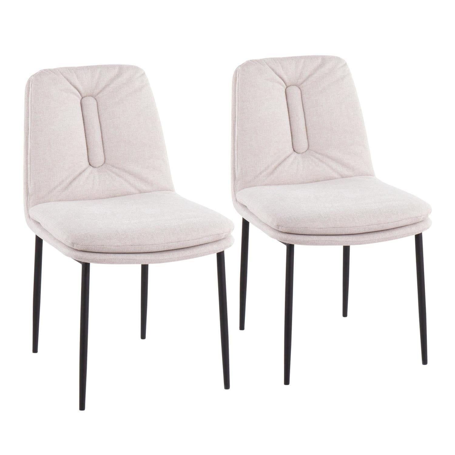 Cream Upholstered Metal Side Chair Set with Padded Seat