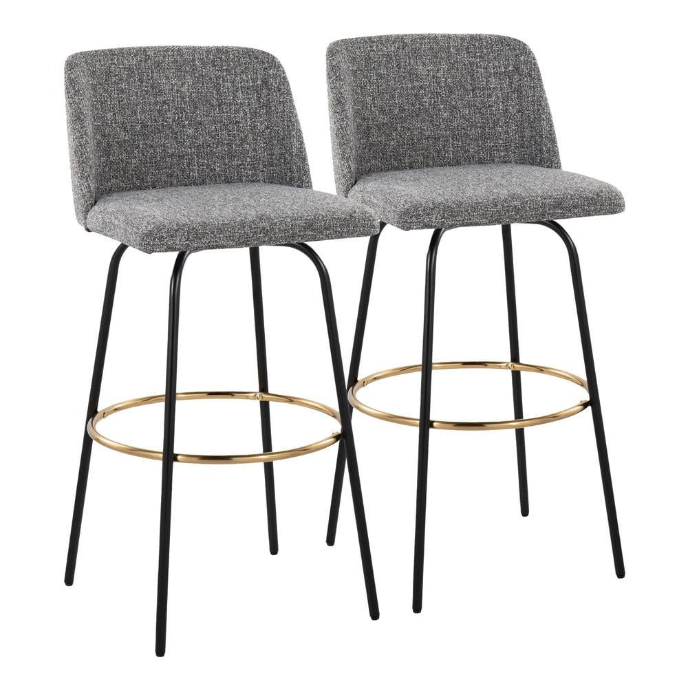 Toriano Gray Upholstered Swivel Barstools with Gold Footrest, Set of 2