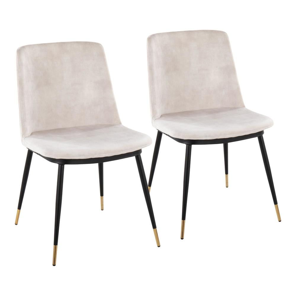 Beige Velvet Upholstered Side Chair with Metal Legs, Set of 2