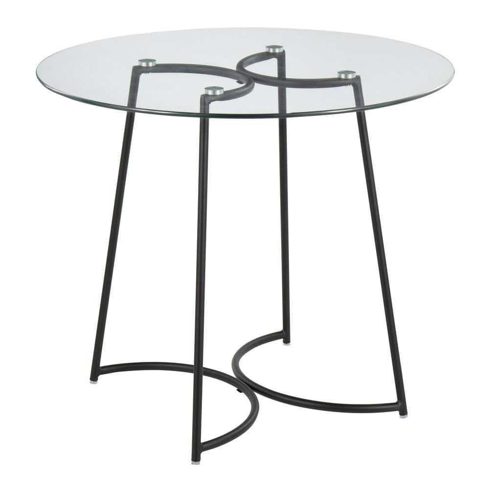 Contemporary Round Glass Dining Table with Geometric Metal Frame