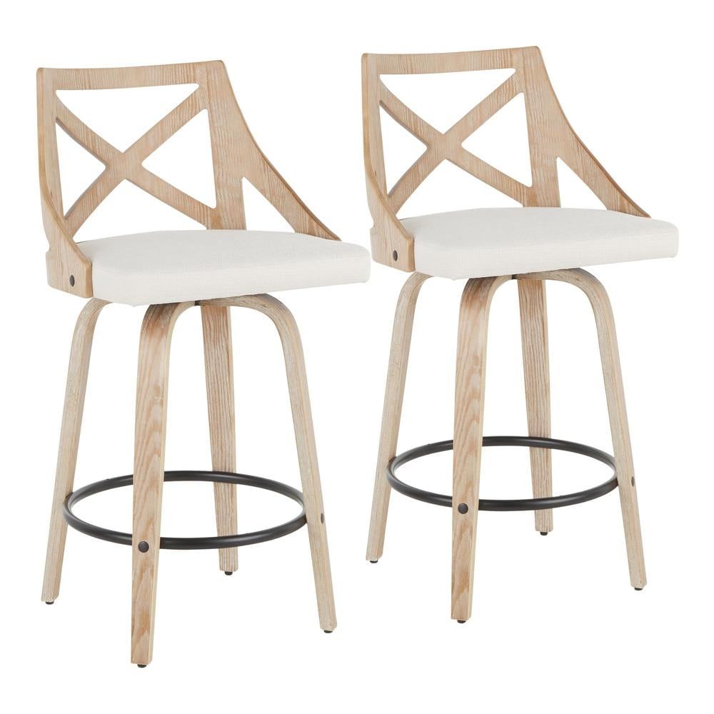 Charlotte Beige Swivel Wood and Metal Counter Stools, Set of 2