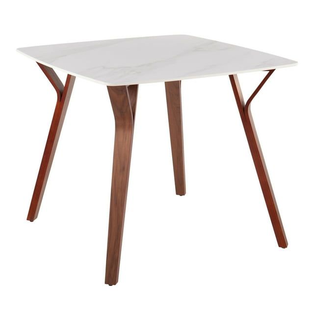 Mid-Century Modern Walnut & White Marble Square Dining Table