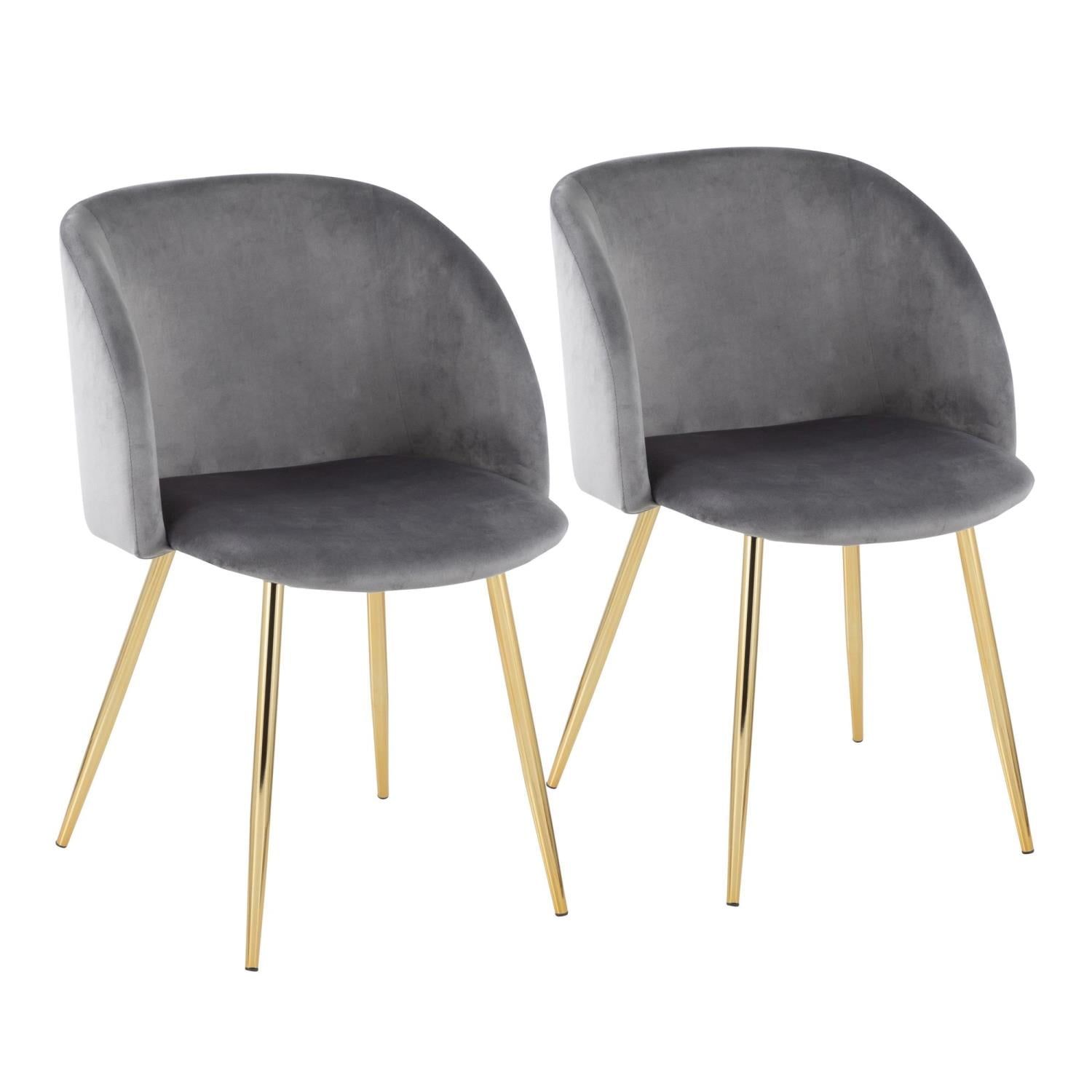 Silver Velvet Upholstered Arm Chair with Gold Legs, Set of 2
