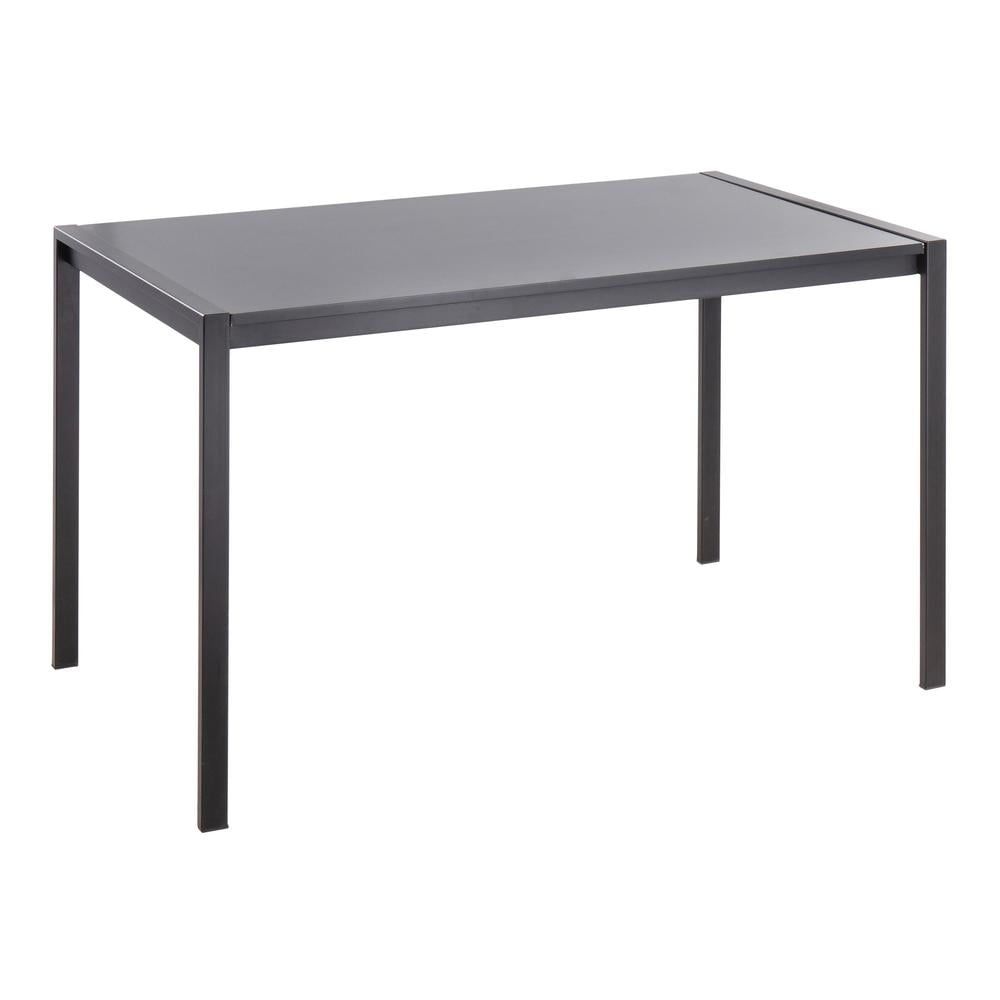 Black Rectangular Wood and Metal Dining Table for Six