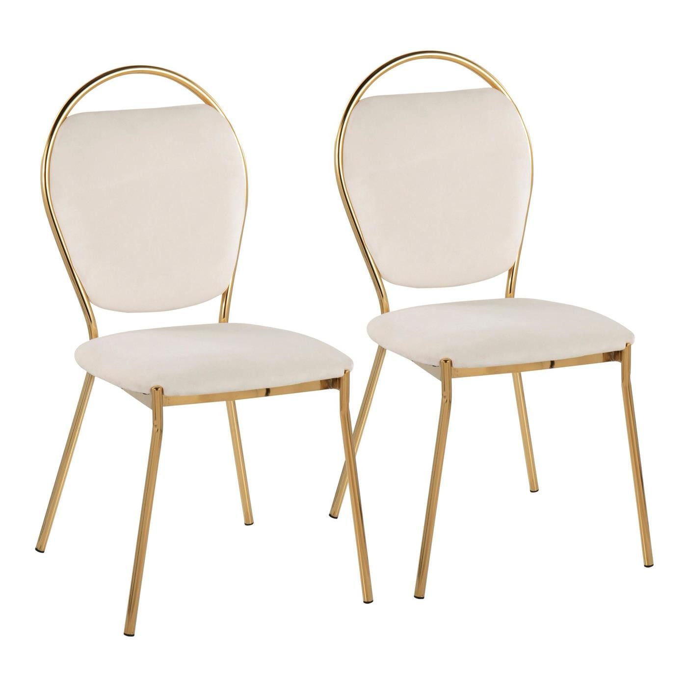 Green Velvet Upholstered Dining Chair with Gold Metal Frame, Set of 2