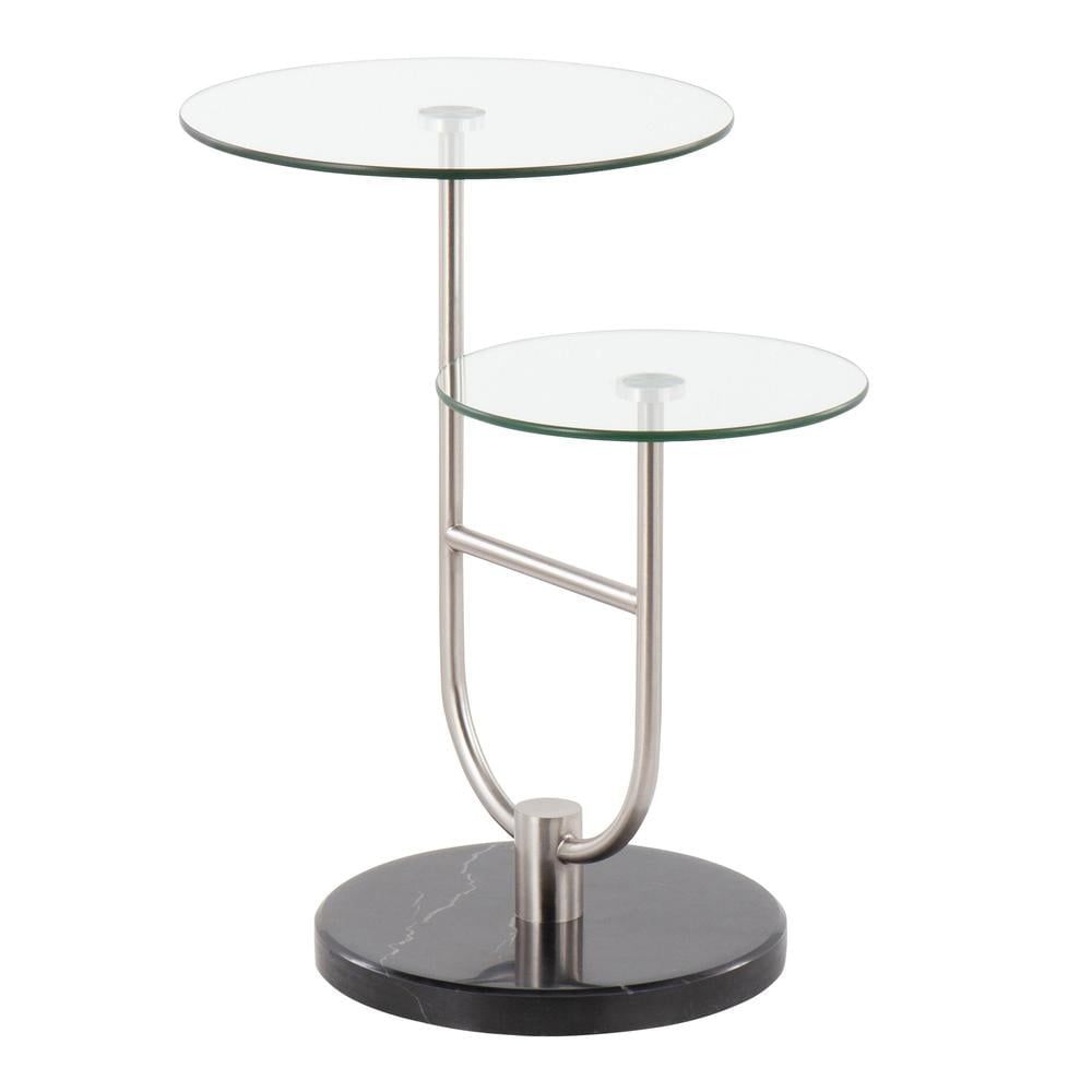 Chic Trombone 16" Black Marble & Chrome Round Side Table