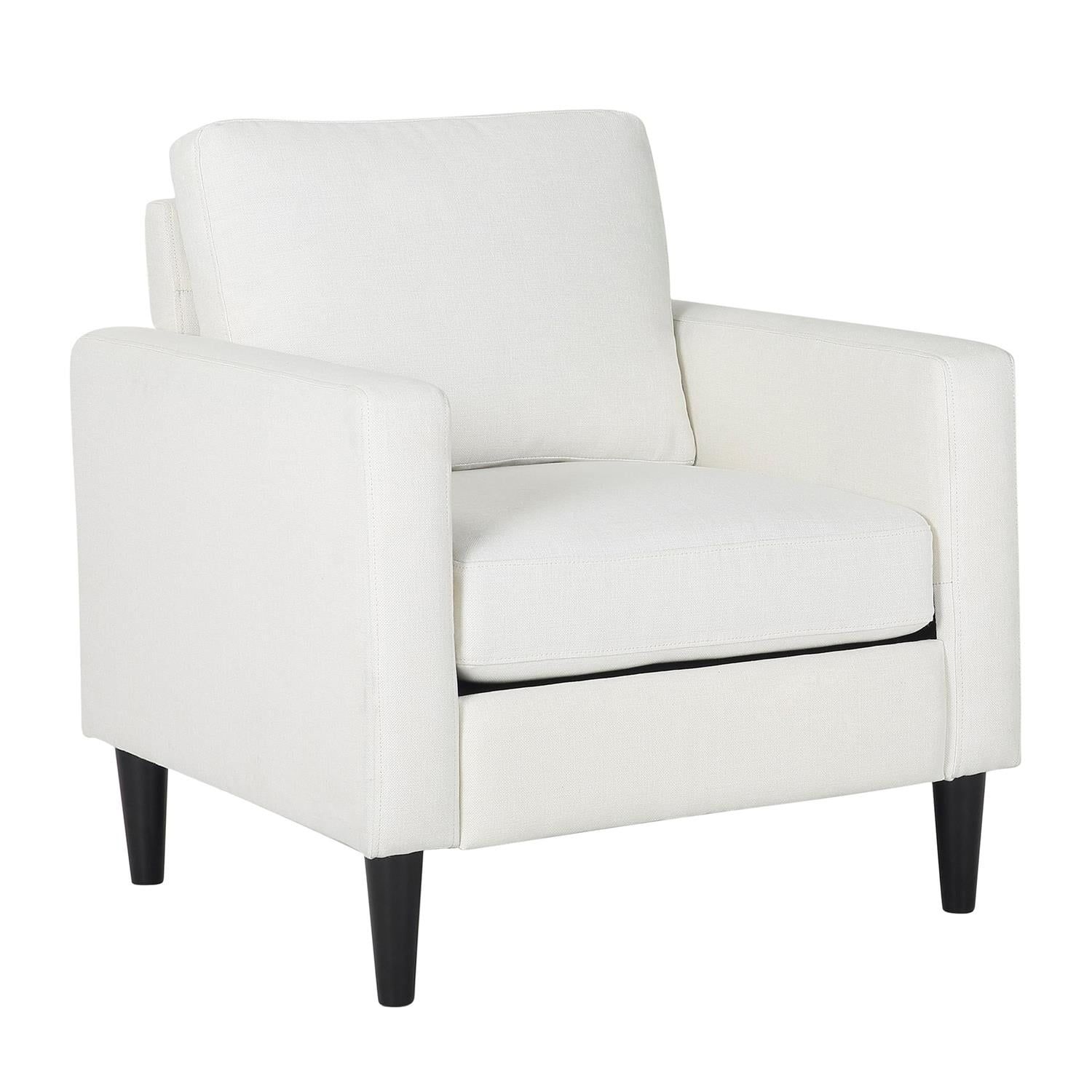 Cream Fabric Accent Chair with Black Wood Legs