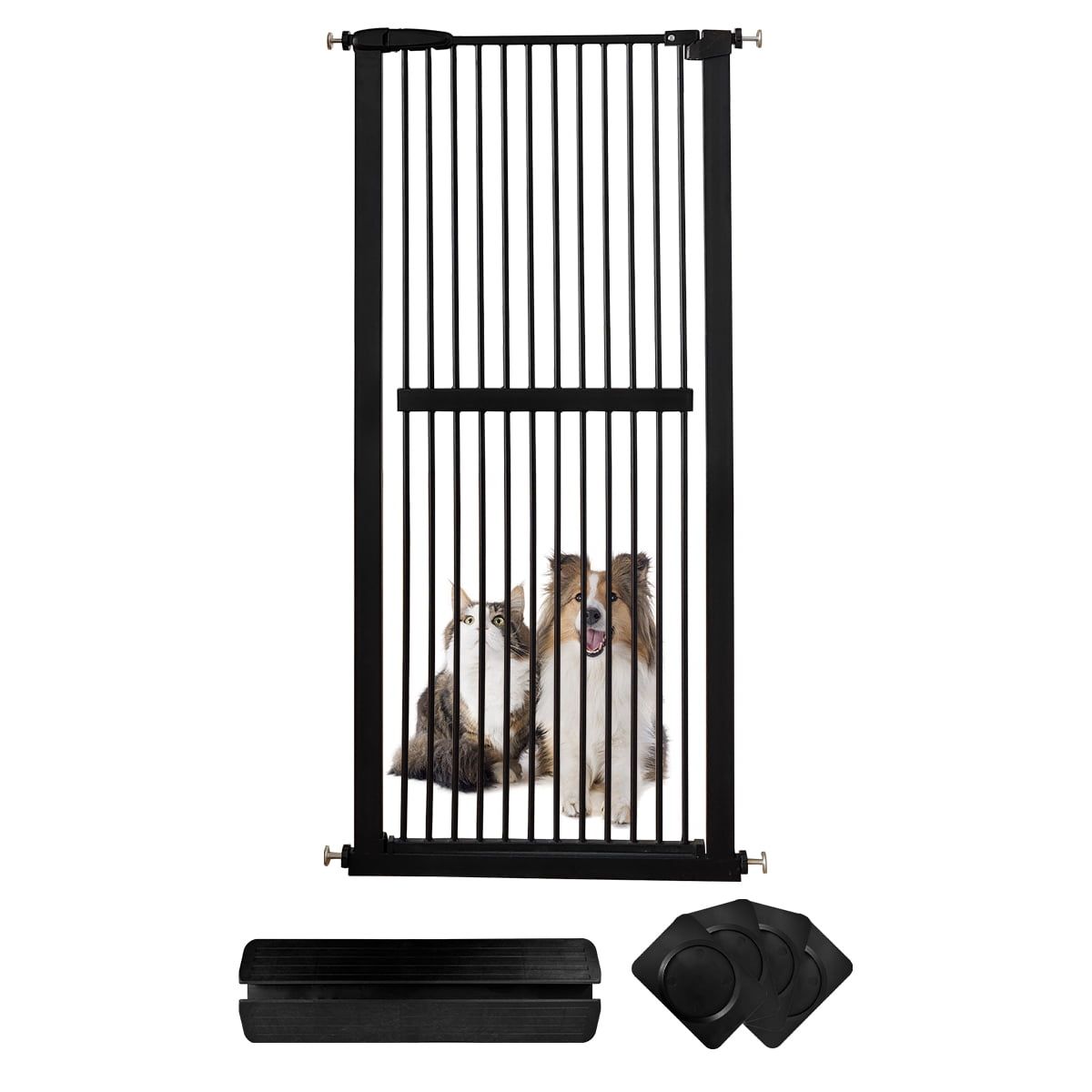 Lumizone Extra Tall Black Pressure Mounted Pet Gate for Cats and Dogs