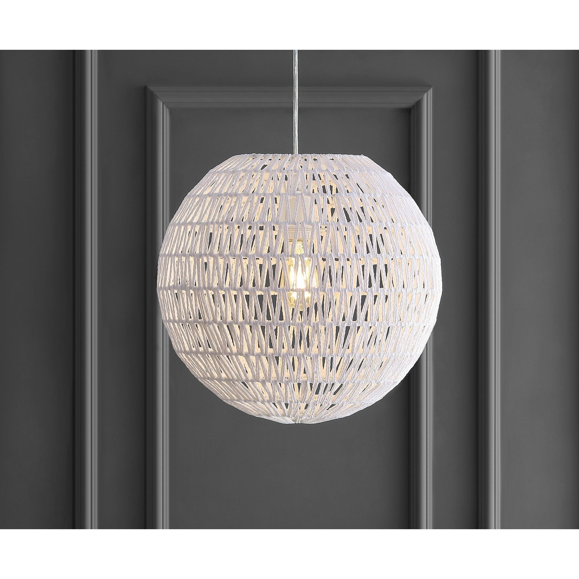 White Woven Rattan Orb LED Pendant Light