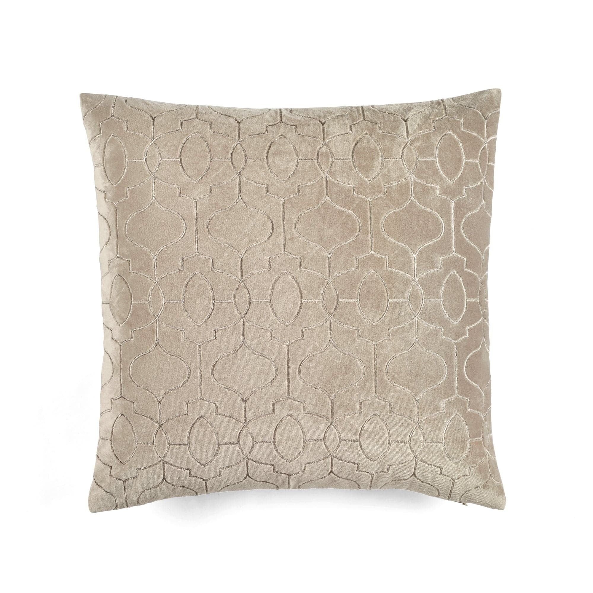 Taupe Embroidered Faux Velvet Euro Pillow Cover