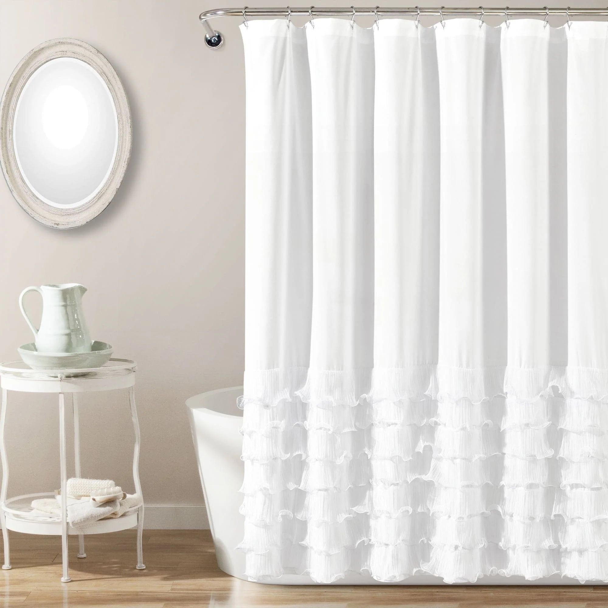 White Ruffled Polyester Shower Curtain, 72" x 72"