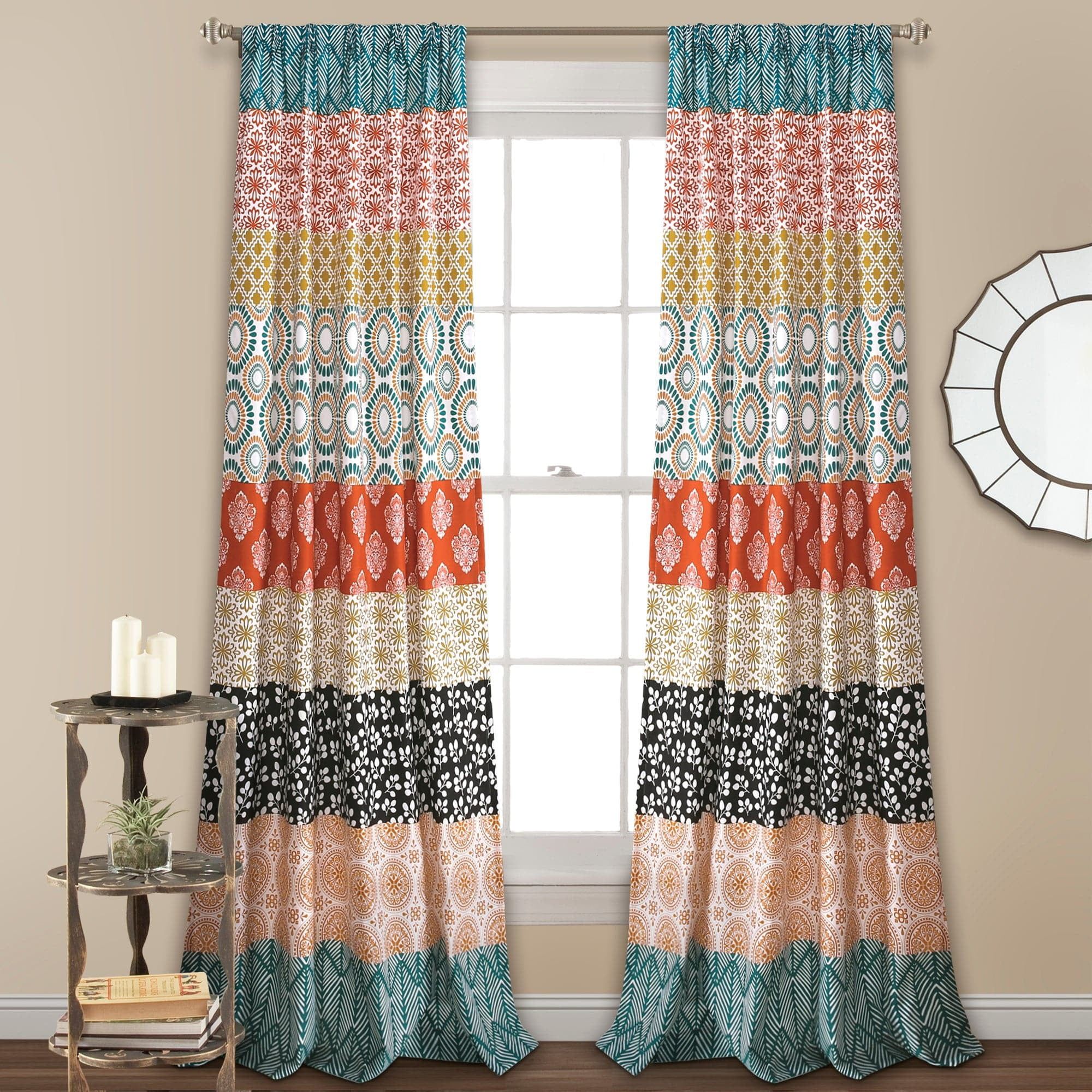 Turquoise and Orange Bohemian Polyester Light-Filtering Window Panels