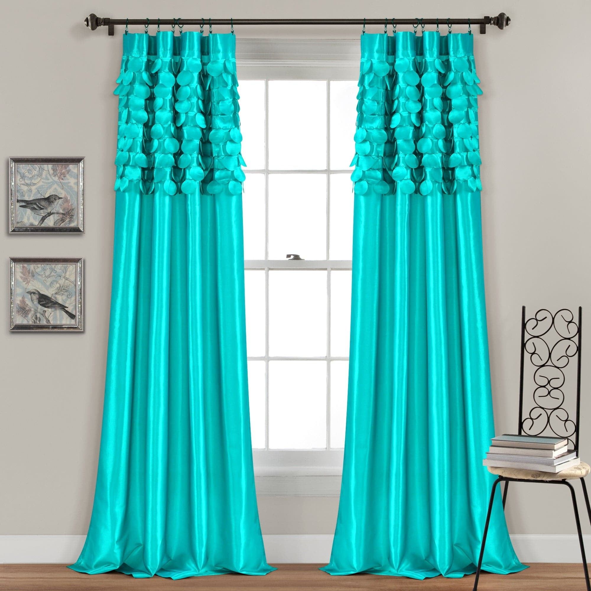 Turquoise Polyester Light-Filtering Rod Pocket Window Panel Set