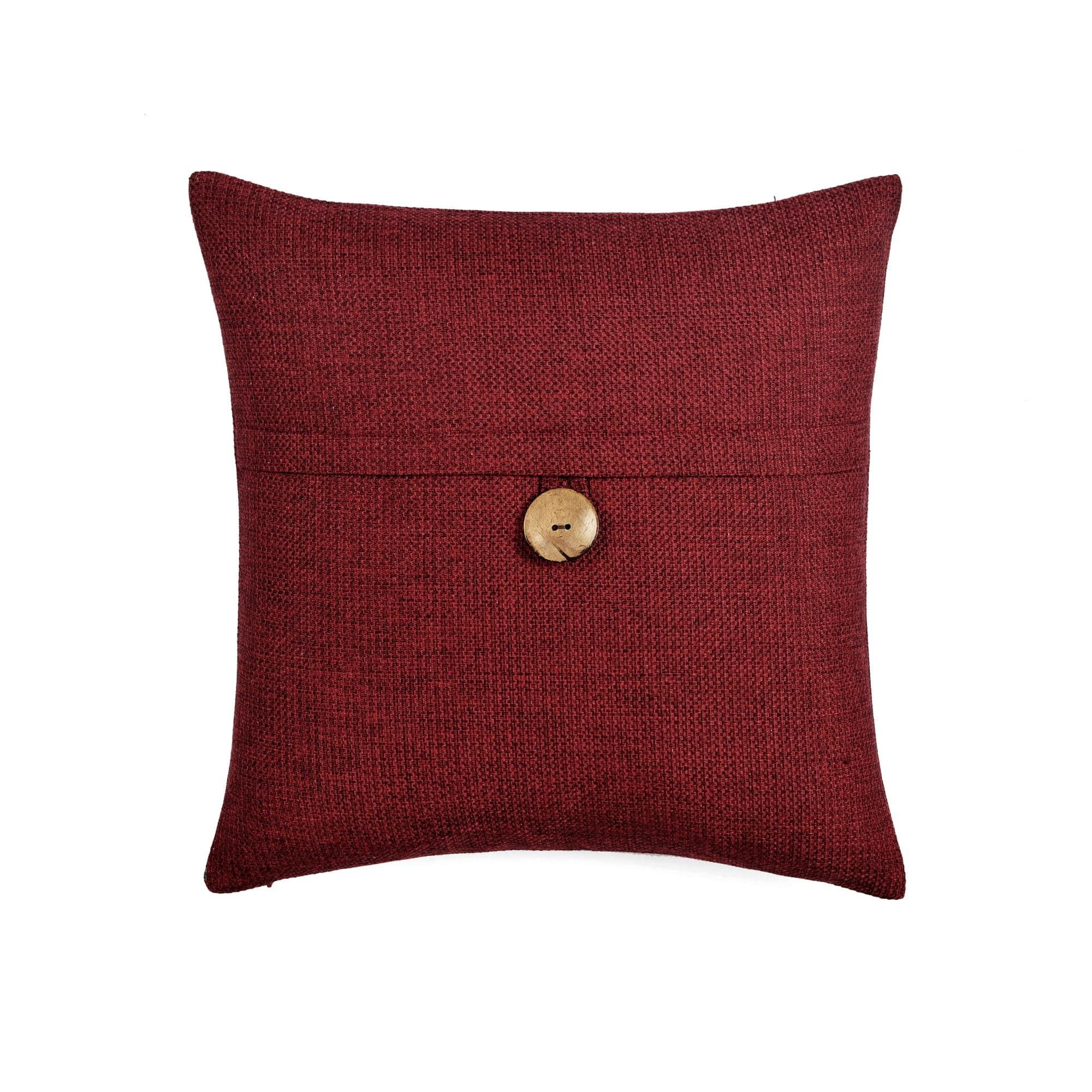 Clayton Red Woven Button 20" x 20" Polyester Pillow Cover