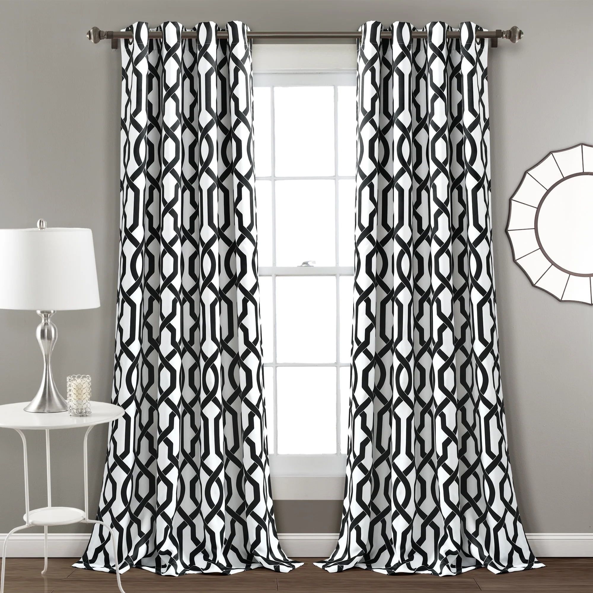 Edward Trellis Black and White Polyester Room Darkening Window Panels