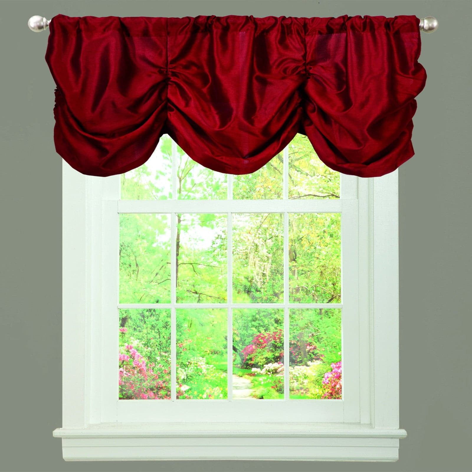 Estate Garden Red Polyester Rod Pocket Balloon Valance