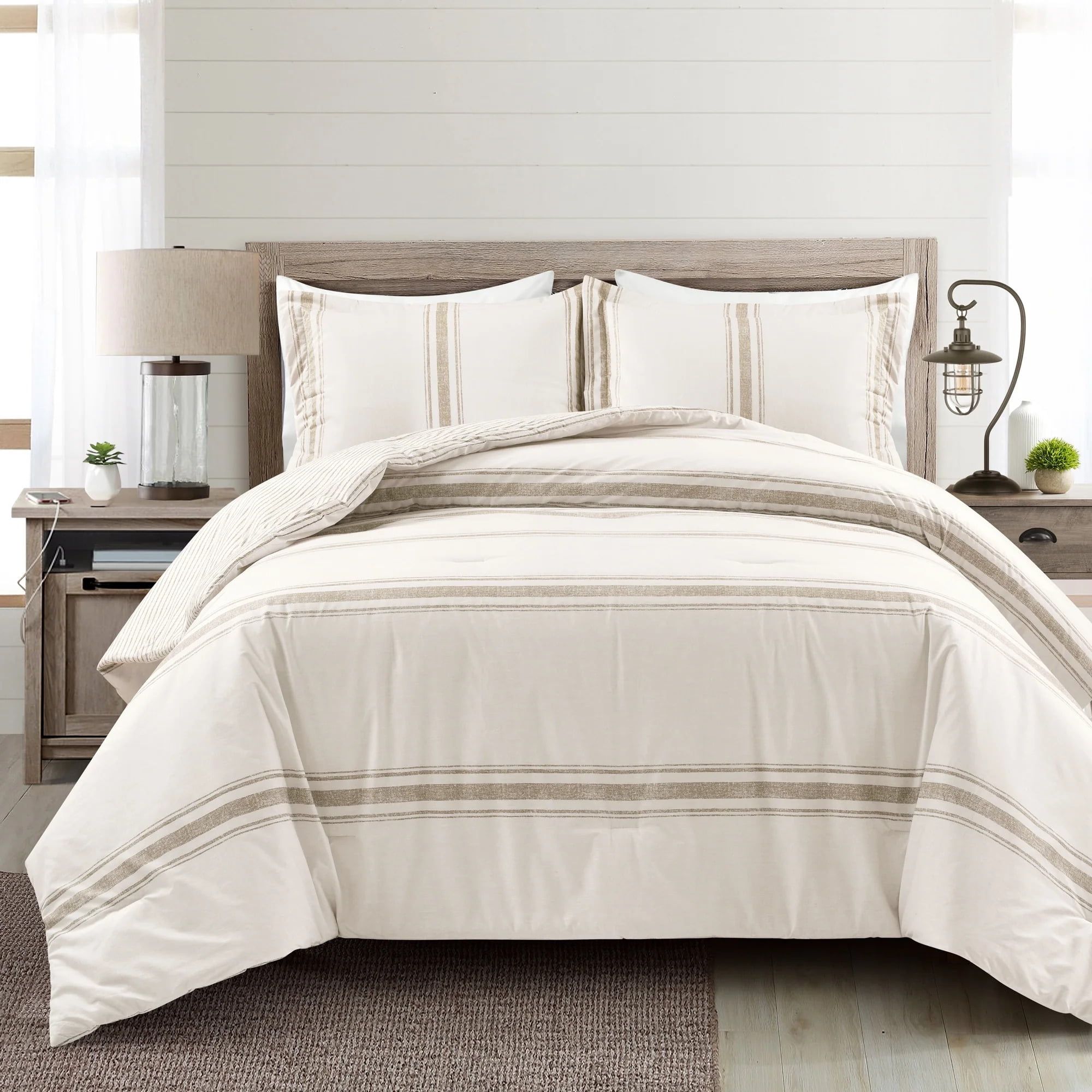 Neutral Full Cotton Reversible Farmhouse Comforter Set