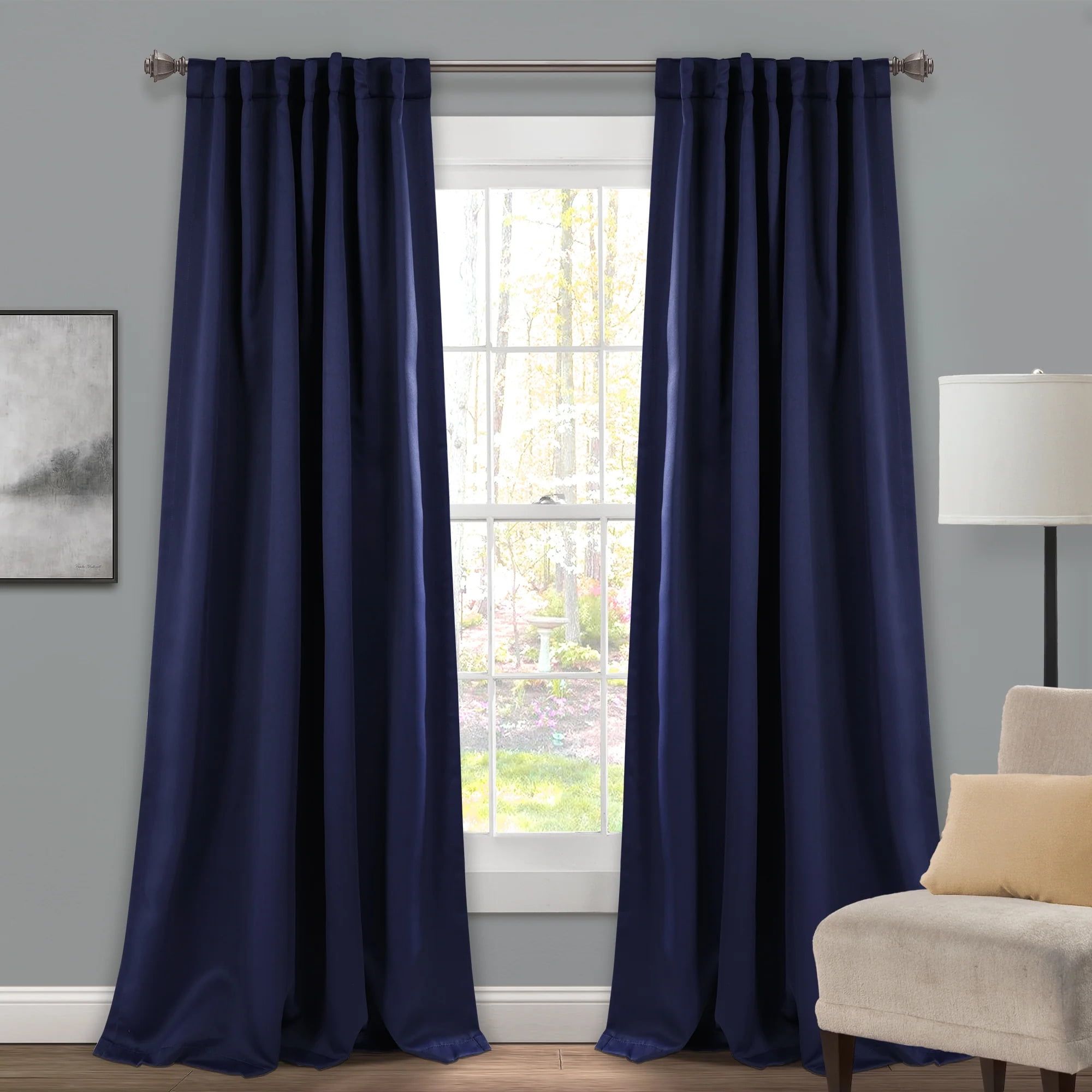 Navy Blackout Polyester Window Curtain Panel with Rod Pocket