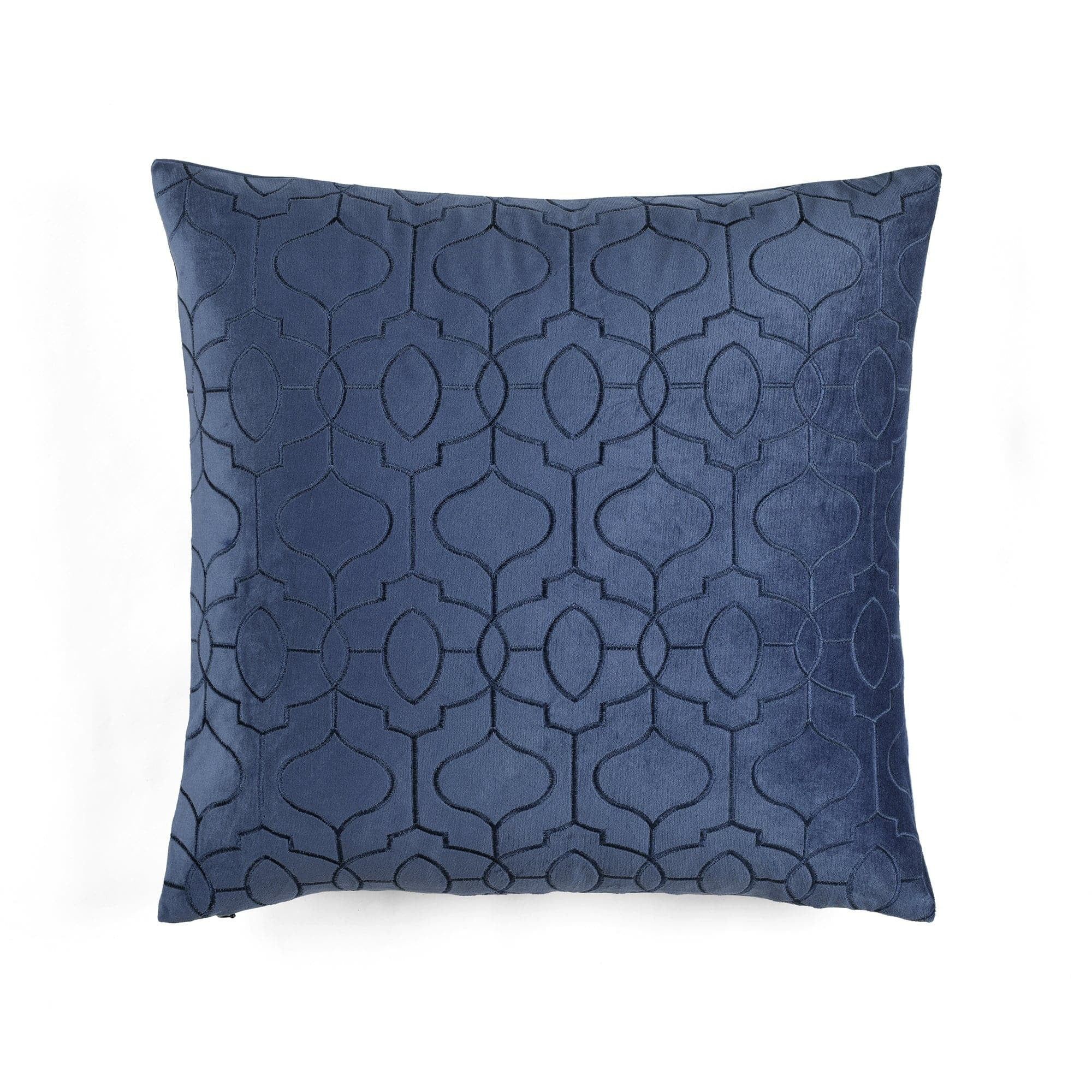 Navy Velvet Geo Embroidered 20" x 20" Pillow Cover