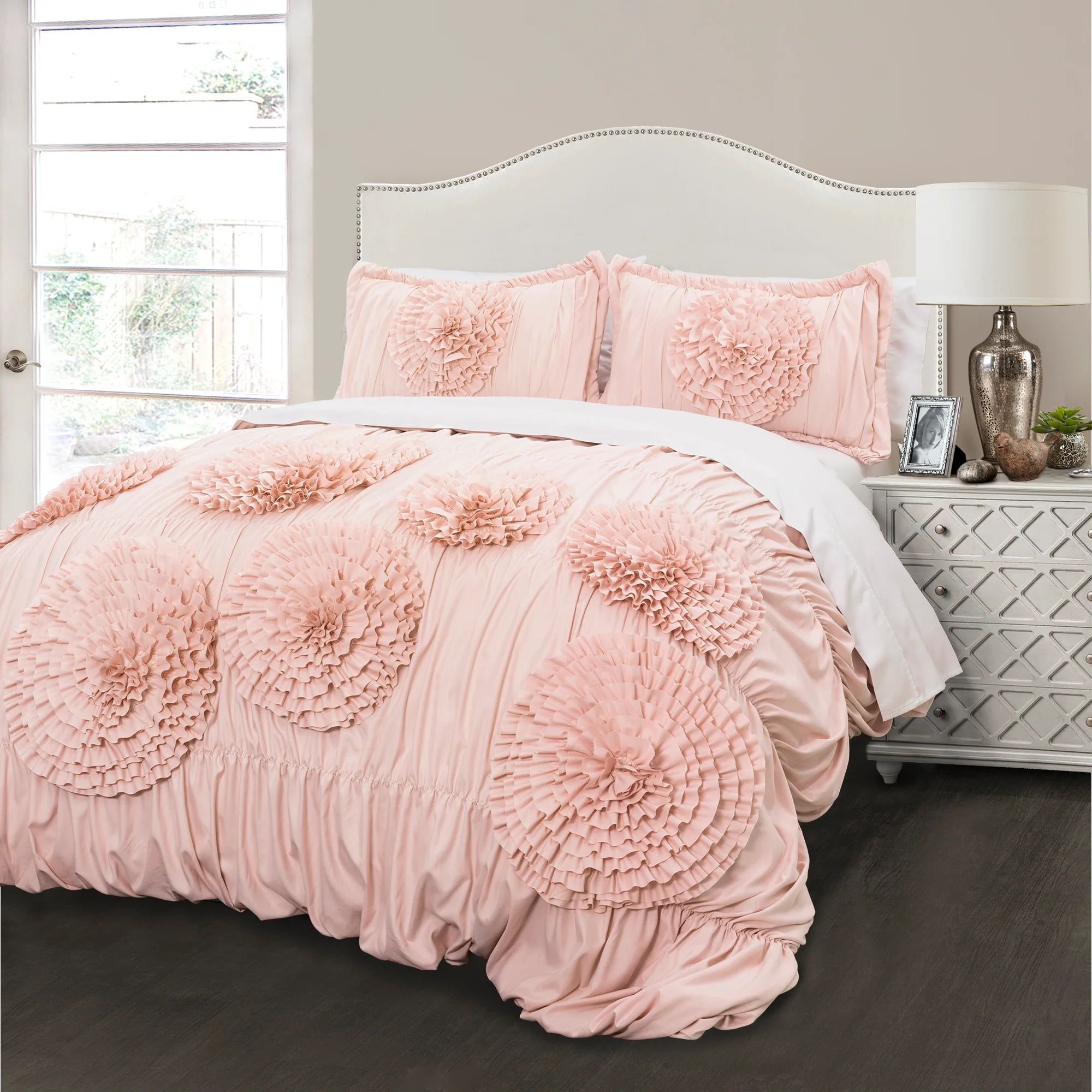 Blush Pink Microfiber Floral Comforter Set, Full/Queen