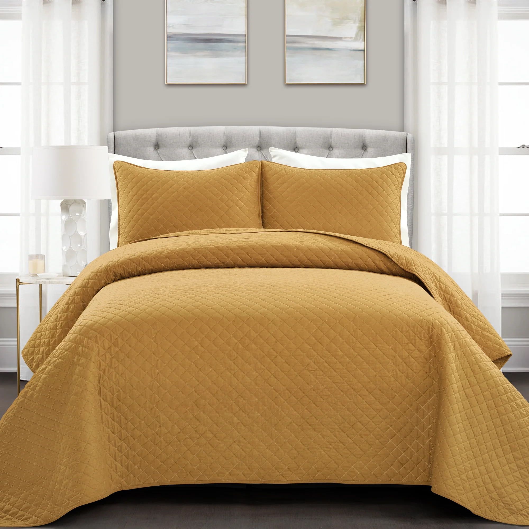Mustard Full/Queen Cotton Reversible Quilt Set