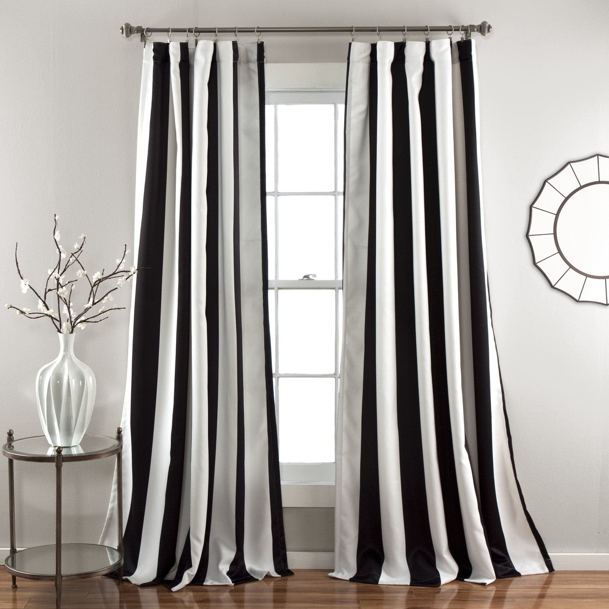 Wilbur Black Stripe Room Darkening 84" x 52" Back Tab Rod Pocket Curtains