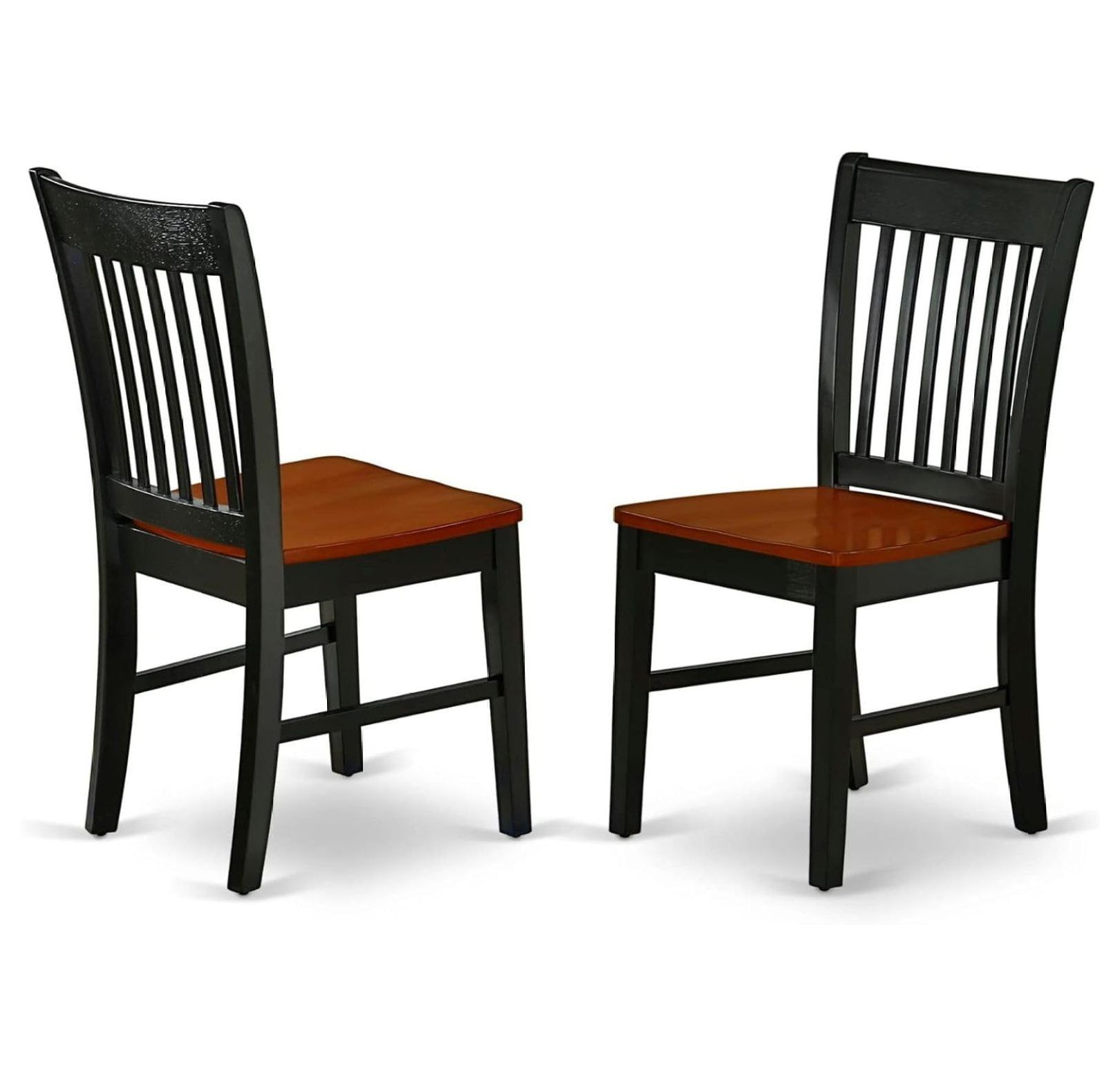 Norfolk Solid Wood Slat-Back Dining Chair in Black & Cherry, Set of 2