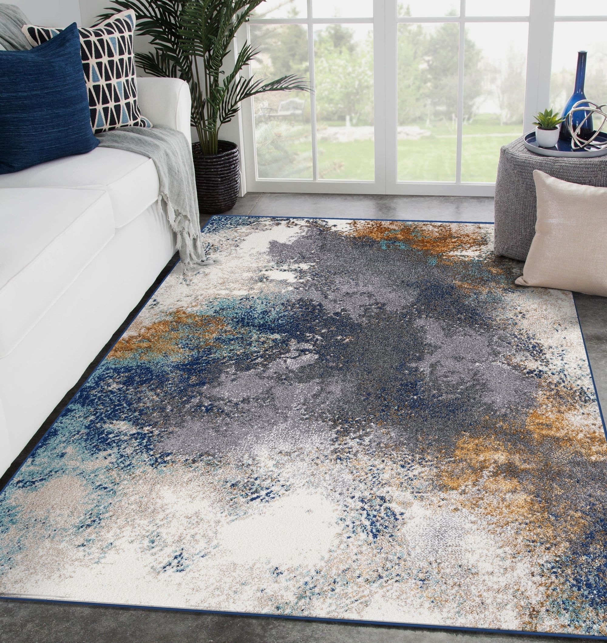 Blue and Gray Abstract 8' x 10' Synthetic Area Rug