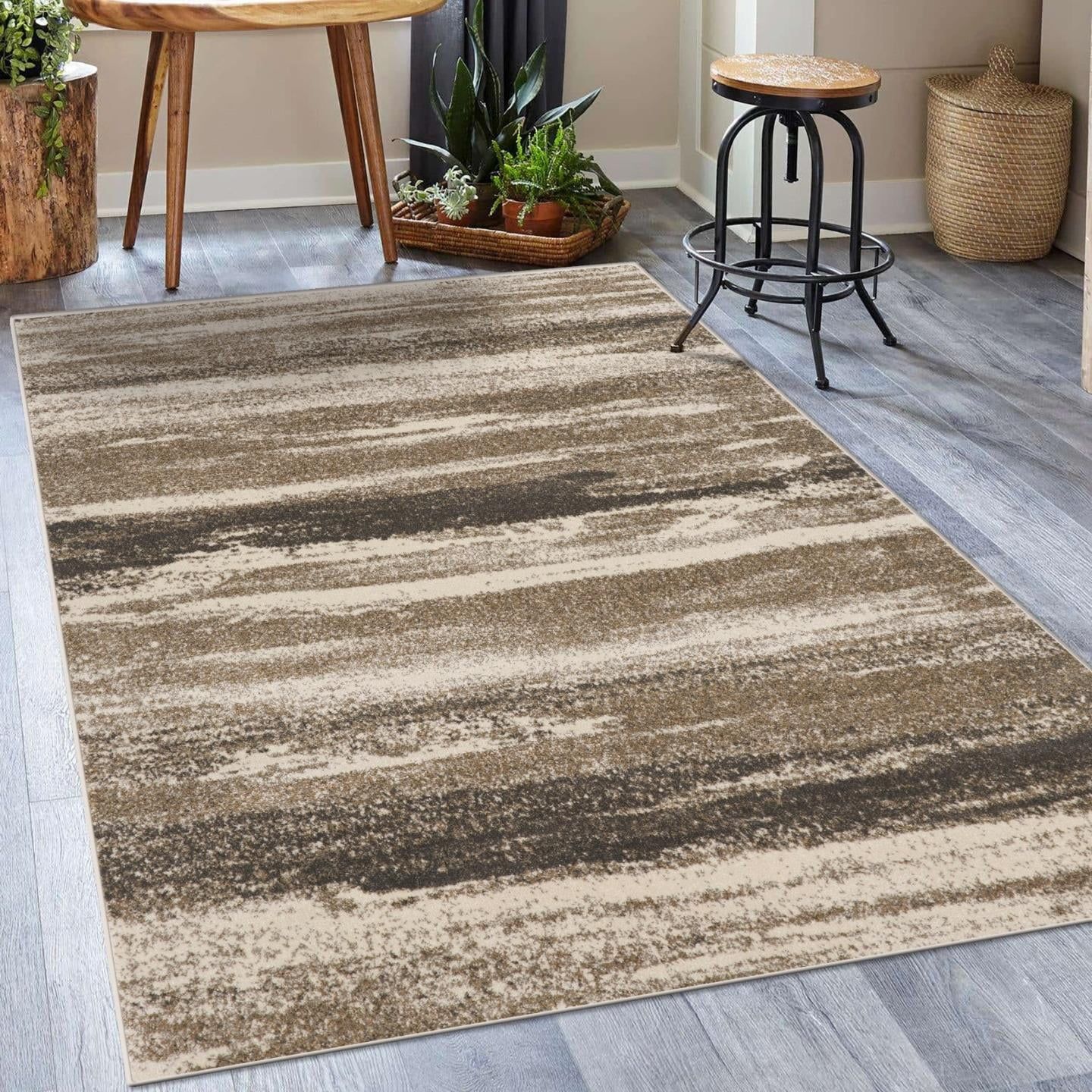 Coastal Abstract Beige Synthetic 9' x 12' Easy-Care Area Rug