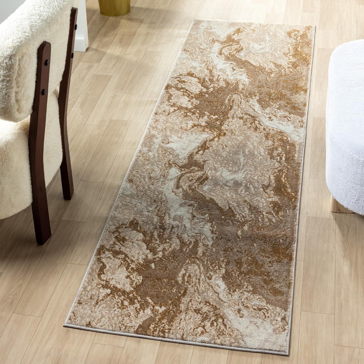 Beige Abstract Swirl 6' x 9' Synthetic Easy-Care Area Rug