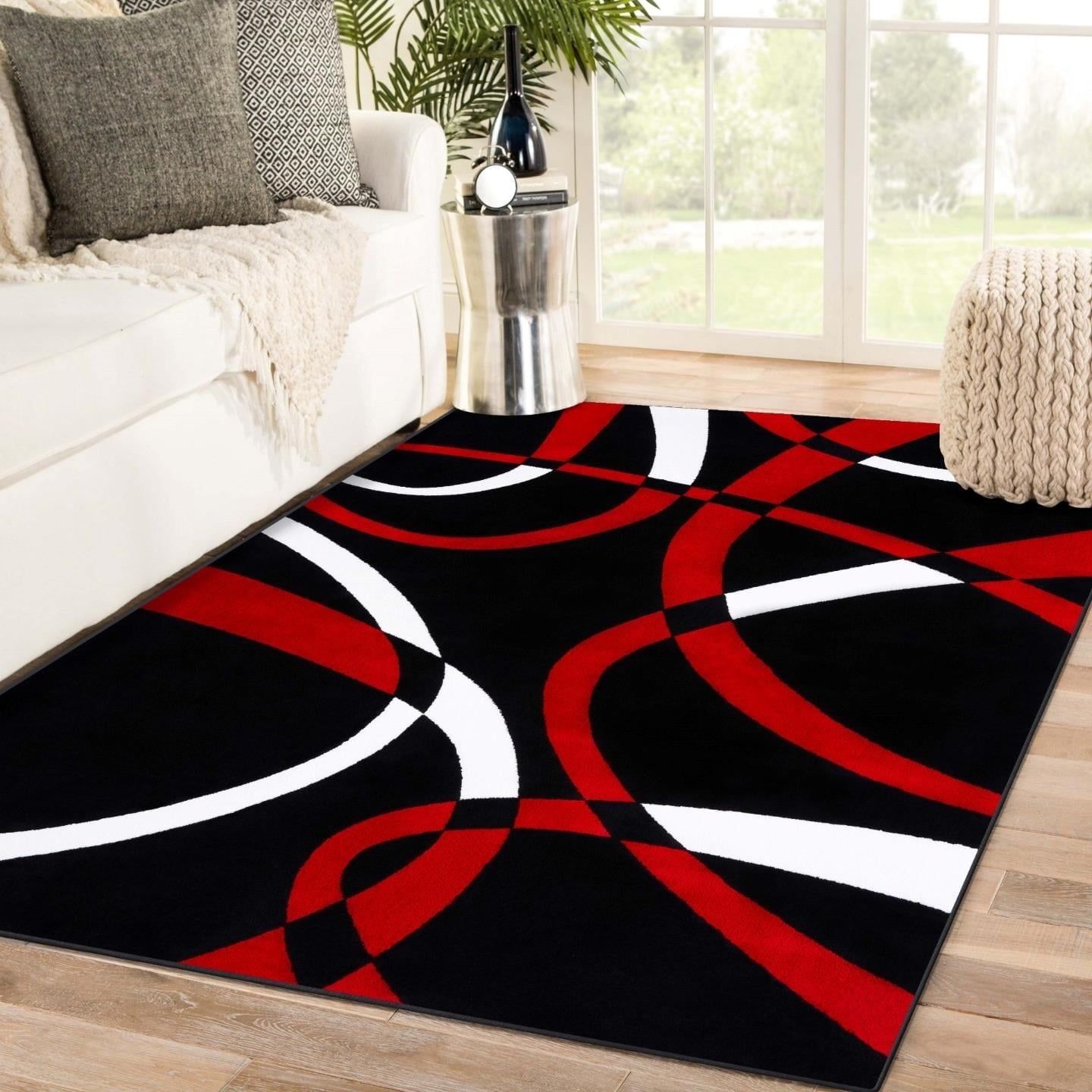 Red and Black Abstract Geometric 8' x 10' Synthetic Area Rug