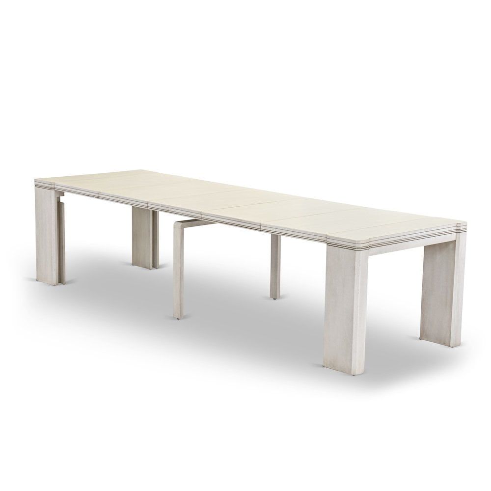 Antique White Extendable Rectangular Acacia Wood Dining Table