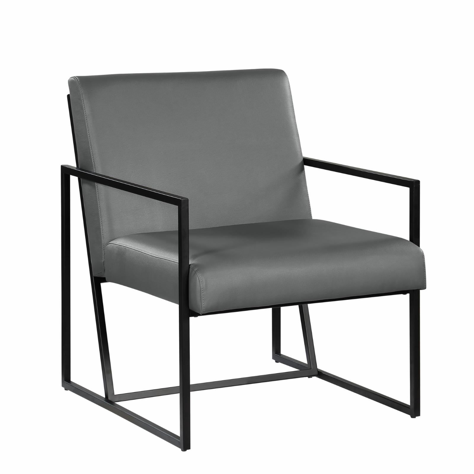 Matte Black Faux Leather Modern Accent Armchair