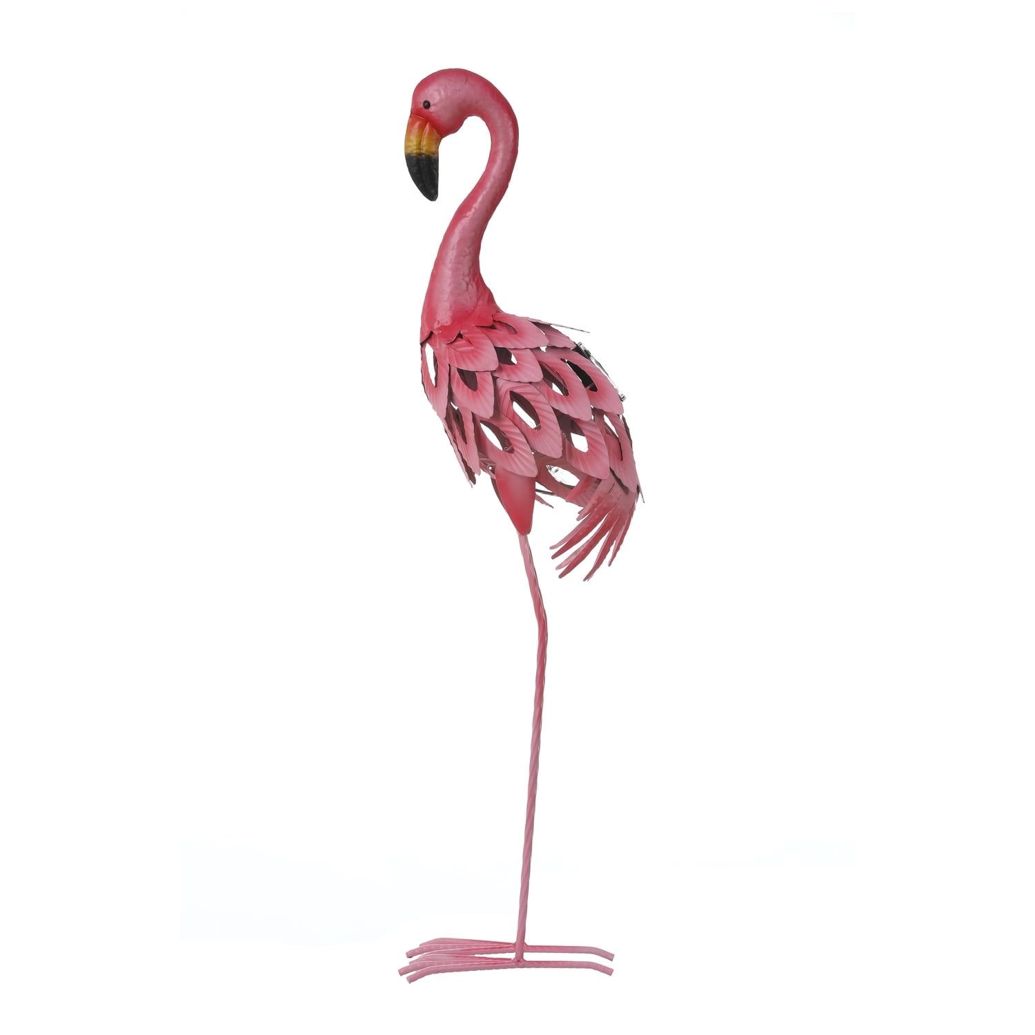 34-Inch Pink Metal Flamingo Garden Statue with Solar Lights