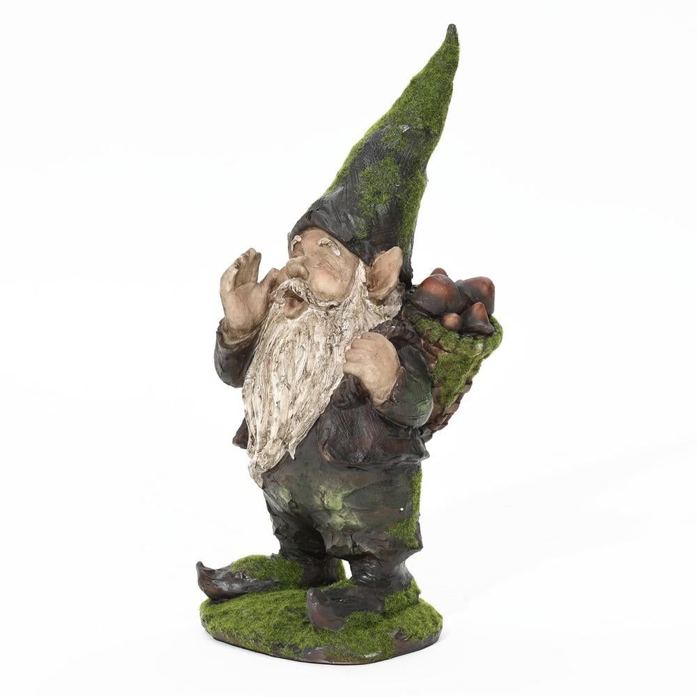 Whimsical Green and Brown Resin Garden Gnome Statue