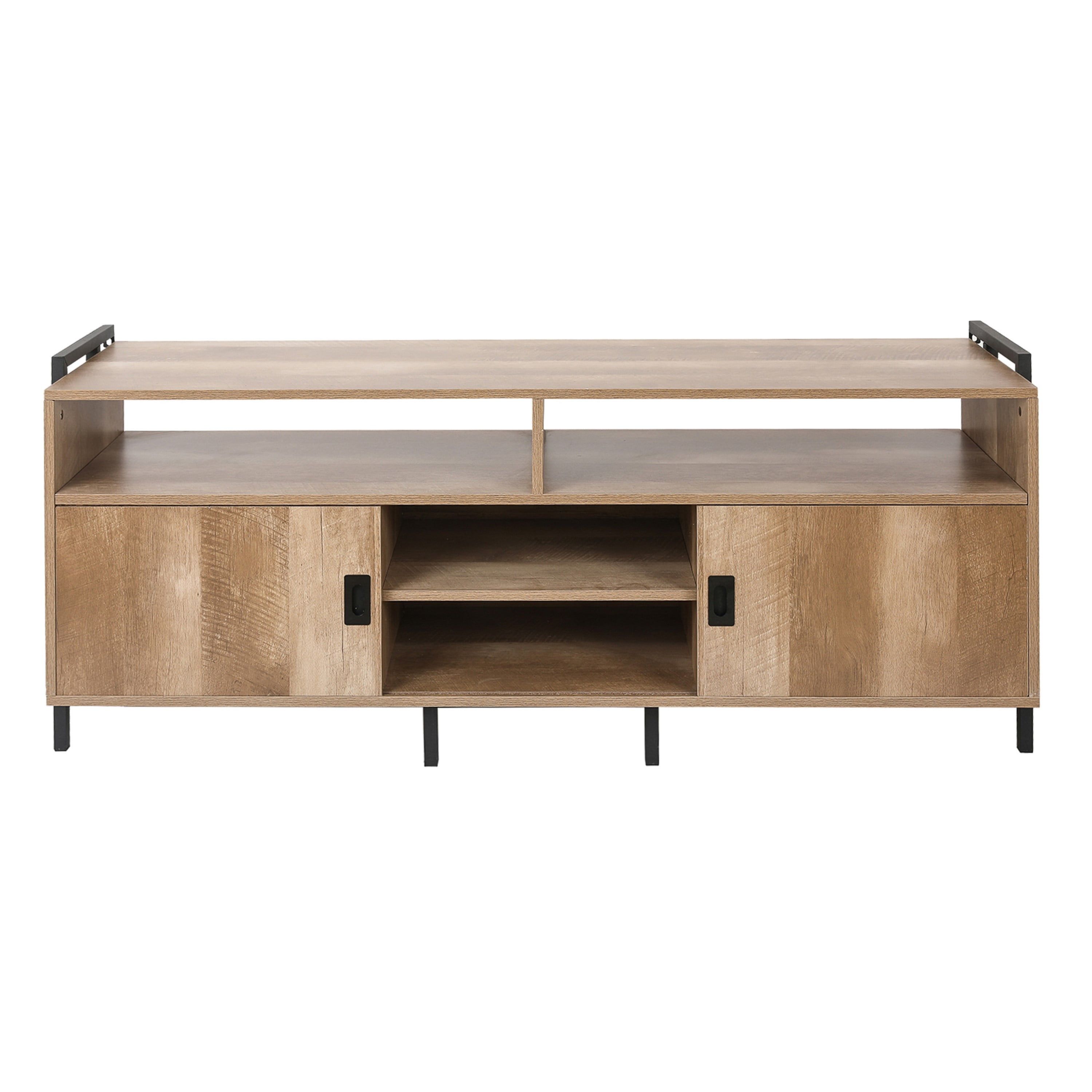 Modern Black and Light Oak 60" TV Stand with Cabinet Storage