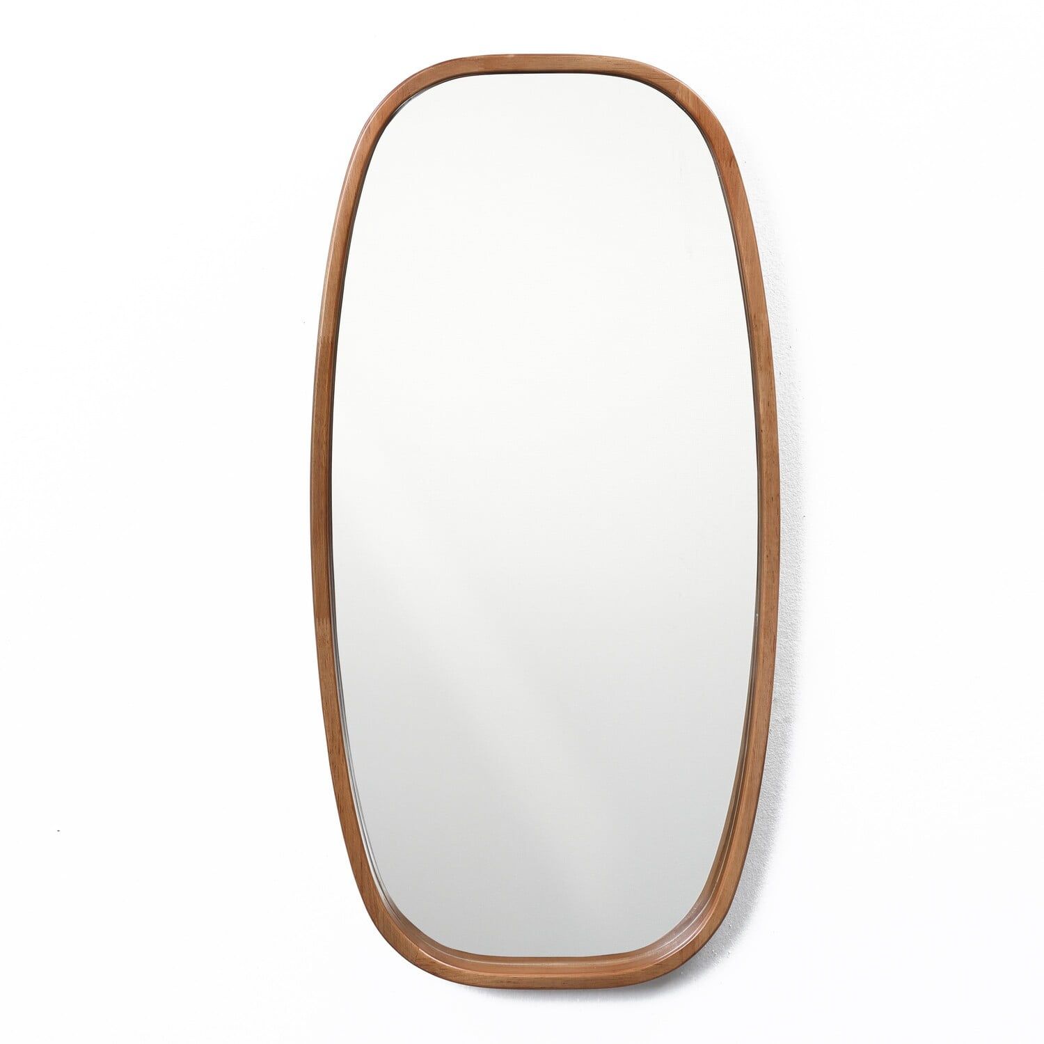 Natural Rubberwood Frame Rounded Rectangle Wall Mirror