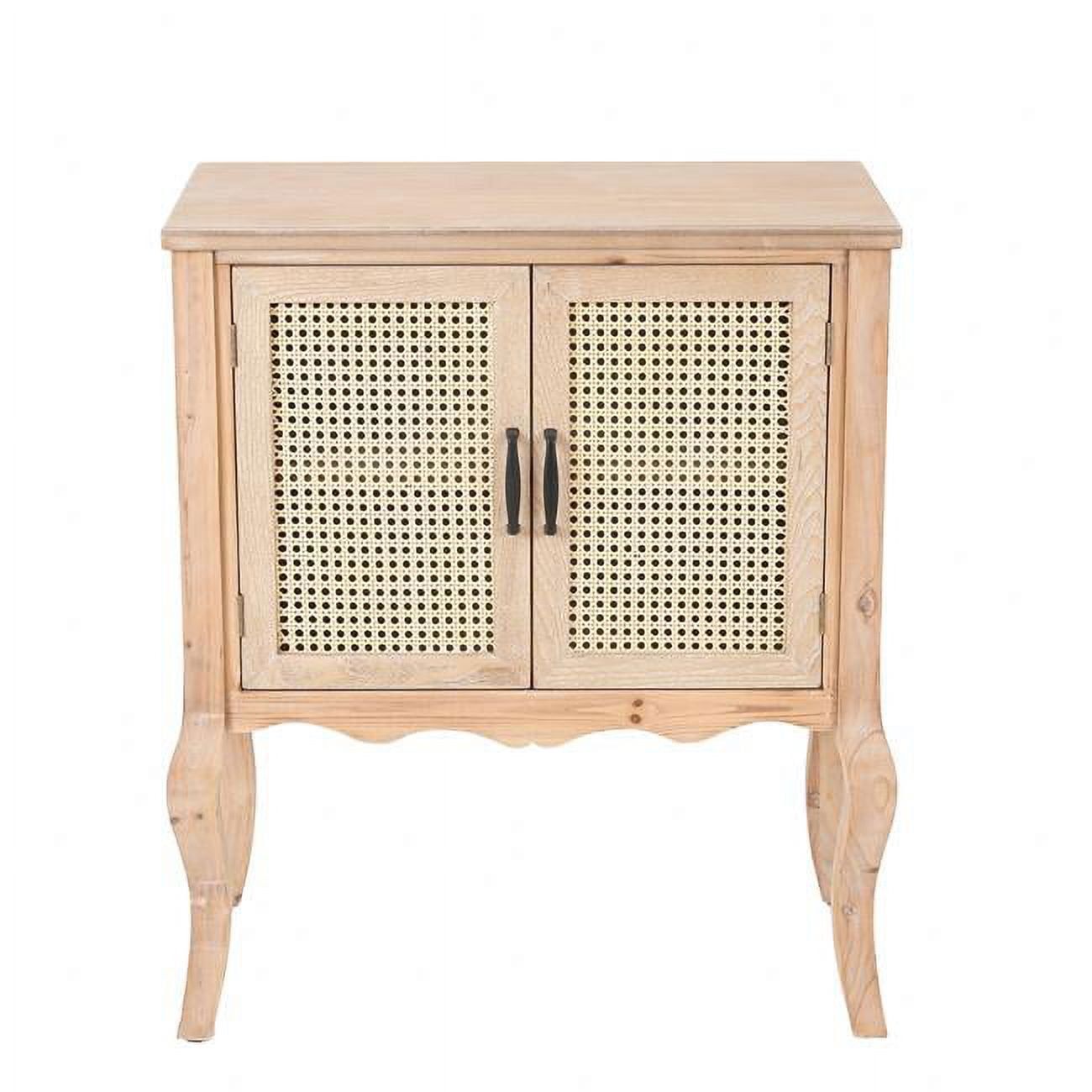 Natural Wood and Rattan Two-Door Accent Cabinet