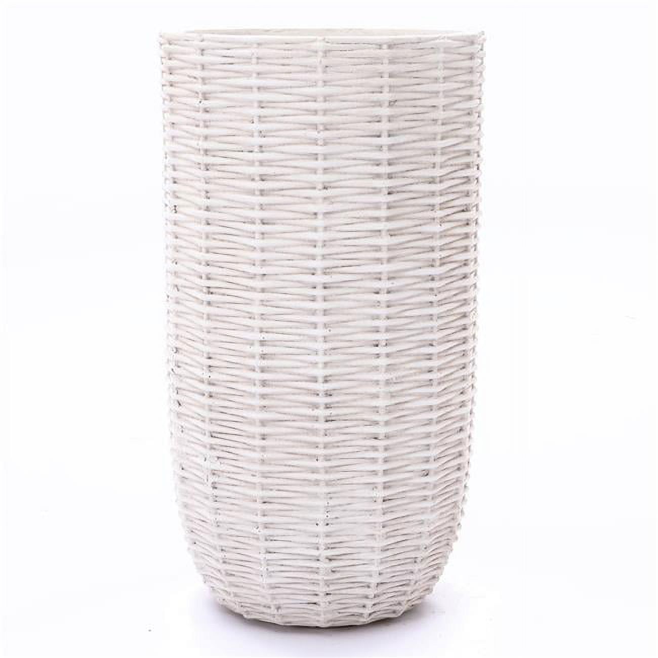 Rustic Off-White MgO Wicker Tall Round Planter, 21.6"