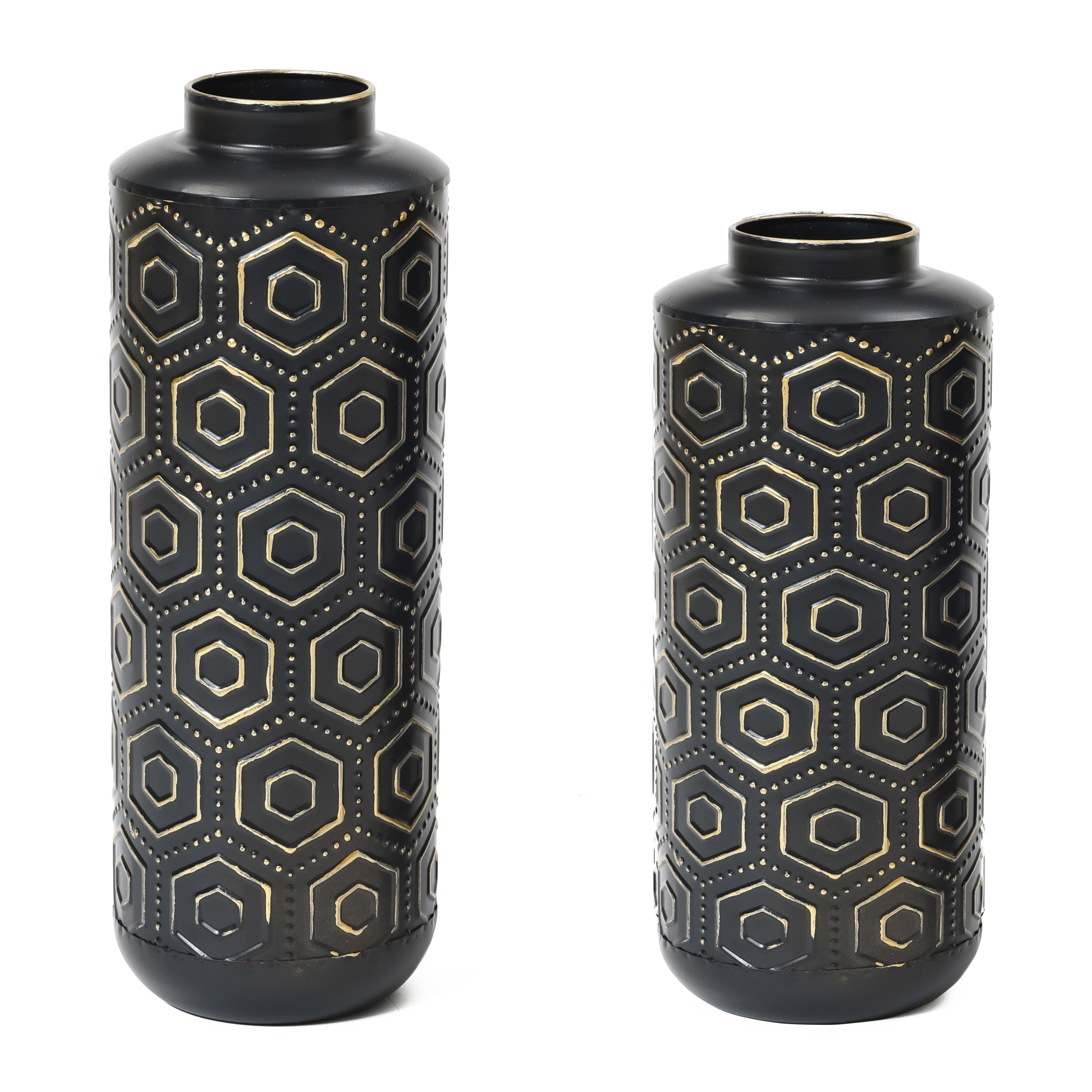 Black and Silver Geometric Metal Table Vase Set