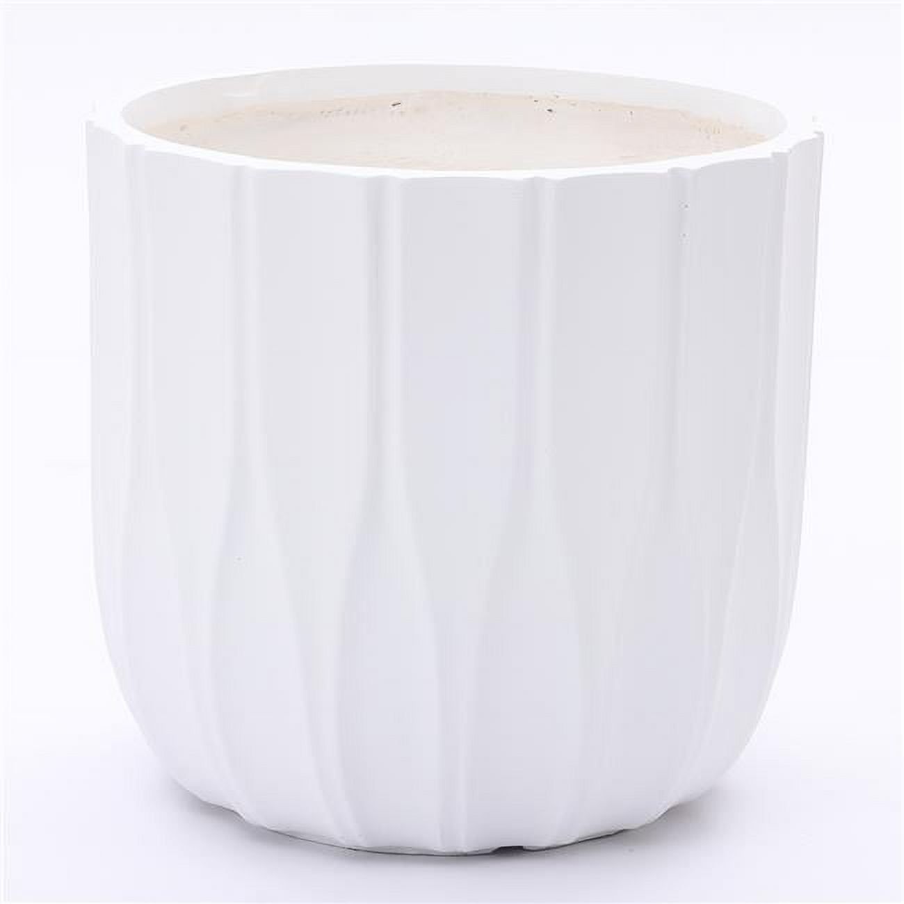 Contemporary Matte White 14.5" Fluted Round Planter