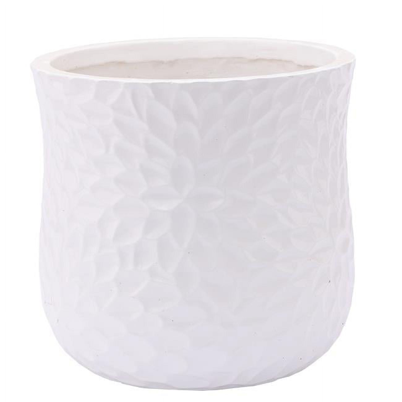 Contemporary White Floral MgO Round Planter for Indoor/Outdoor