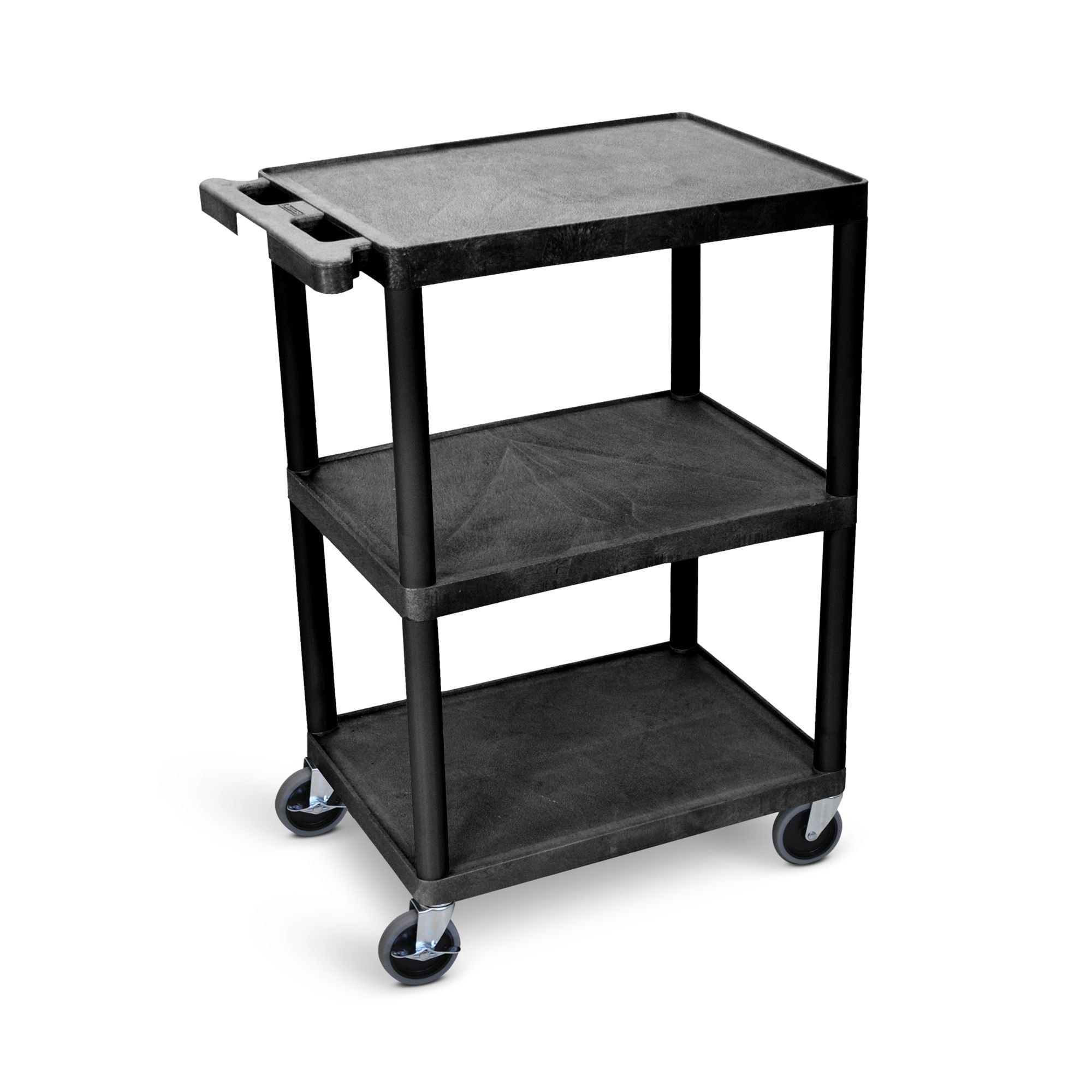 Black 3-Shelf Thermoplastic Resin Utility Cart with Casters