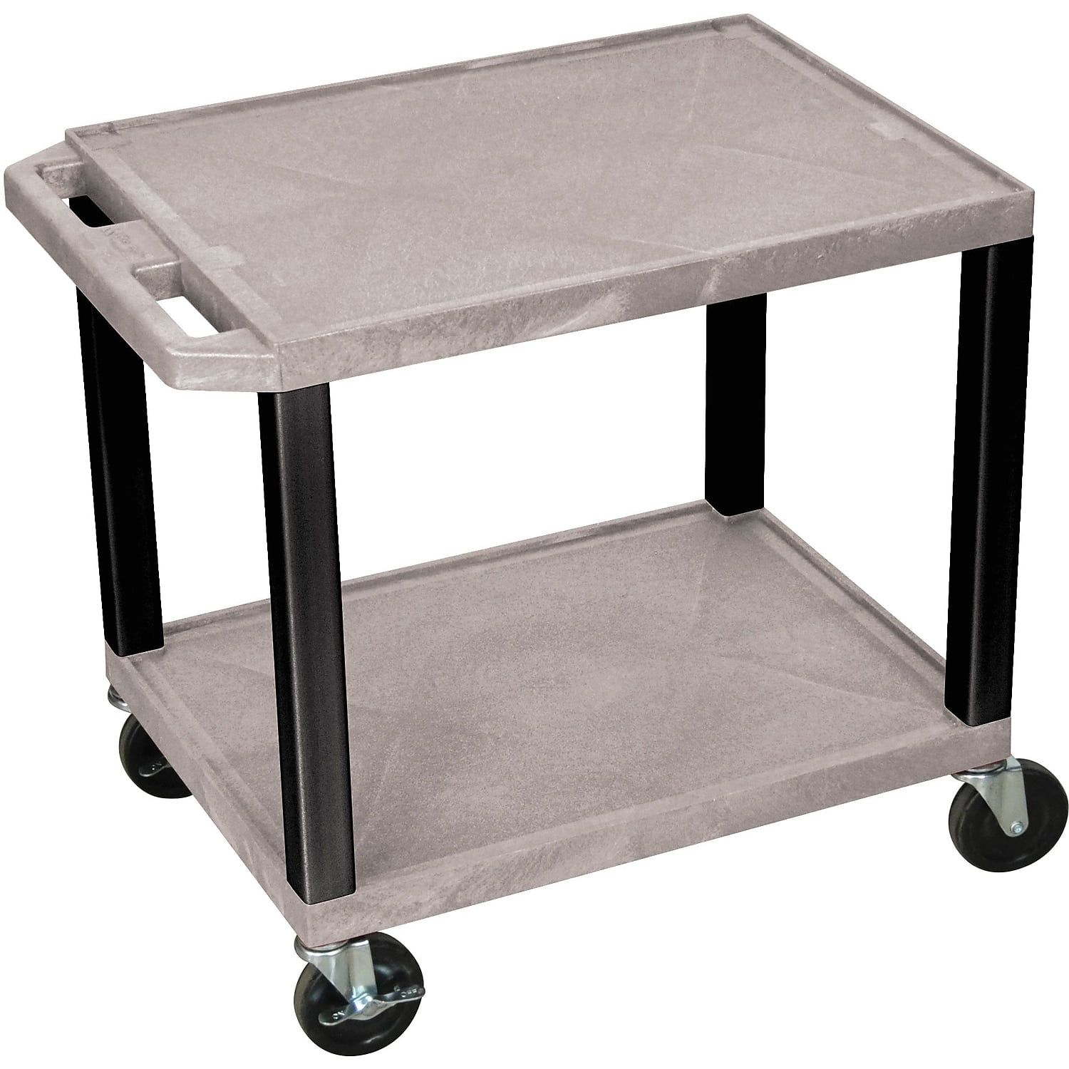 Gray and Black Two-Shelf Utility Cart with Electrical Outlet