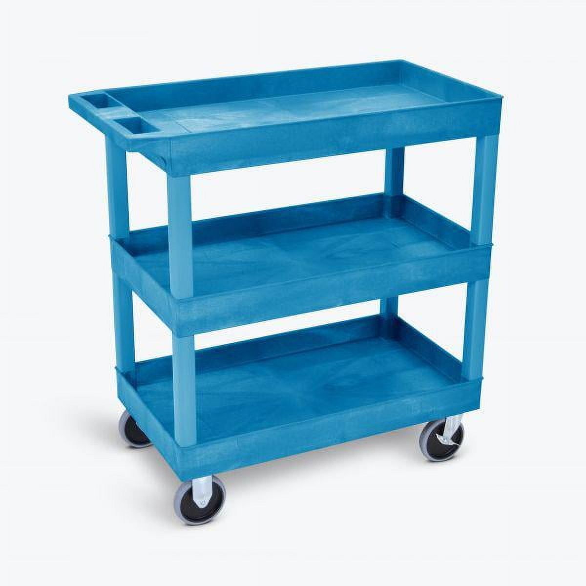 Blue Heavy Duty Three-Shelf Utility Trolley with Ergonomic Handles