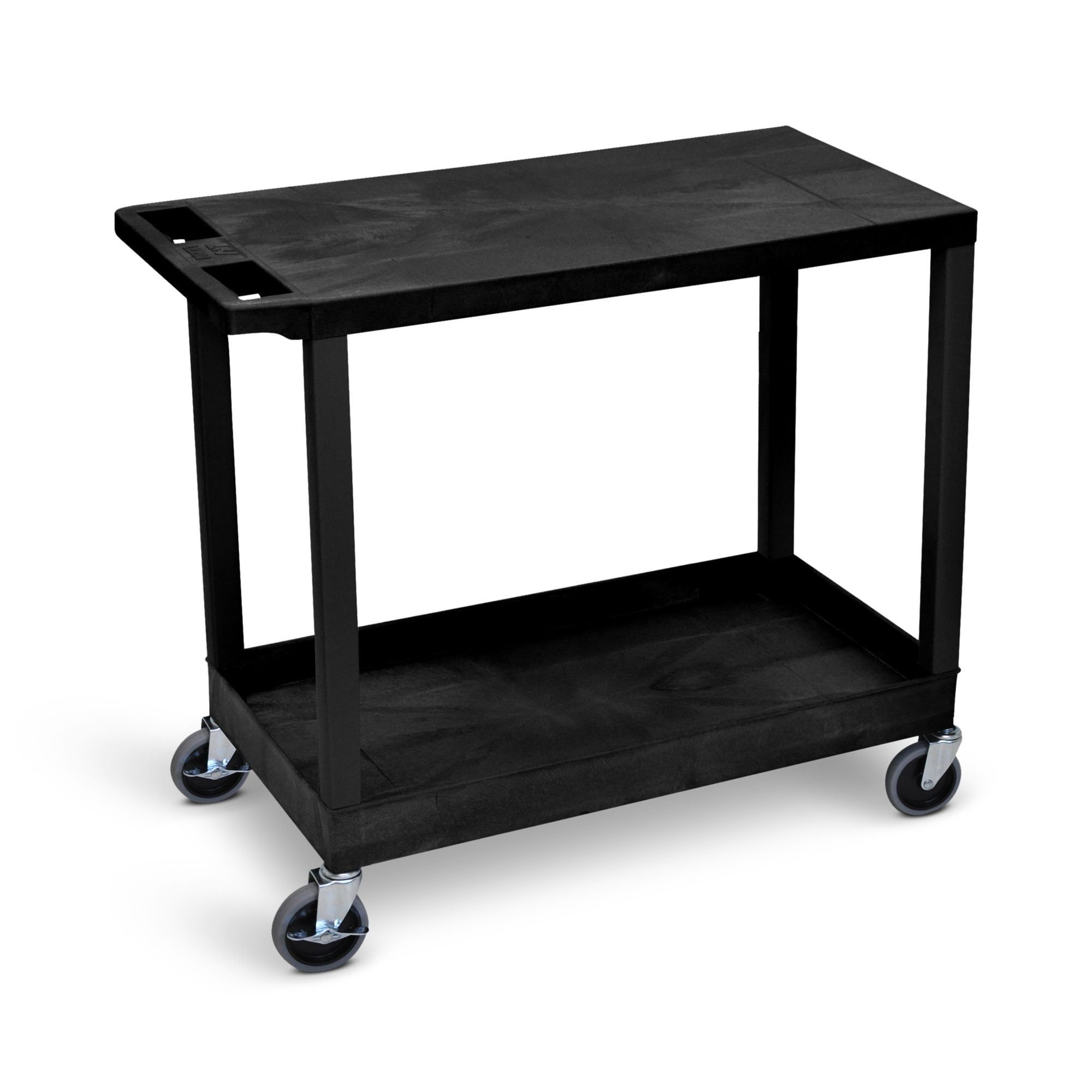 Luxor Black 32" Two-Shelf Utility Cart with Raised Ledge