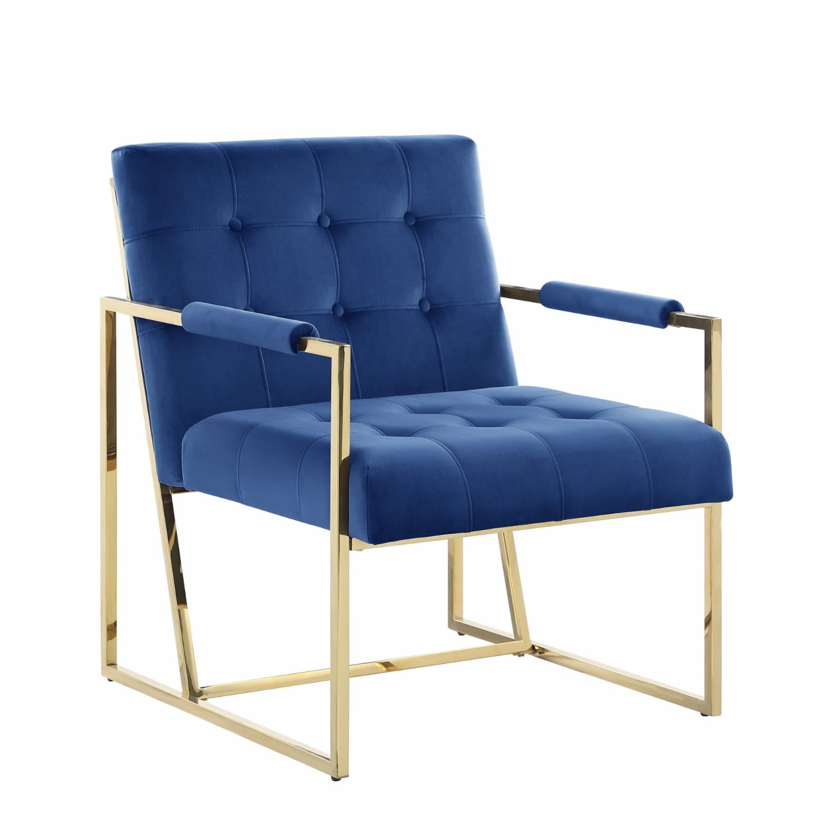 Luxor Blue Velvet Modern Accent Chair with Gold Metal Legs