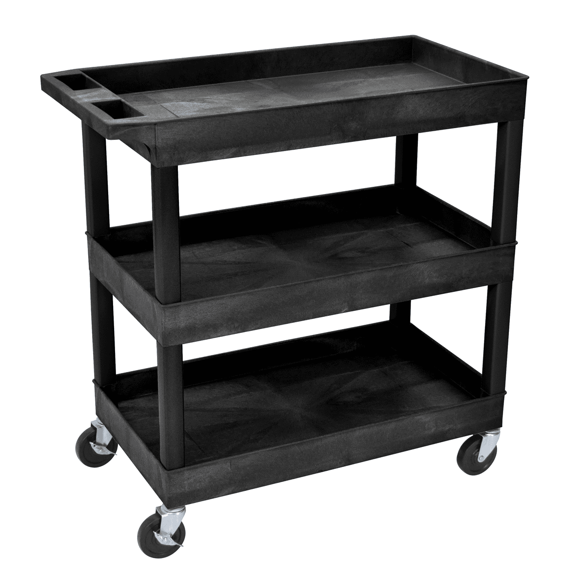 Black High-Density Polyethylene 3-Shelf Utility Cart with Push Handle