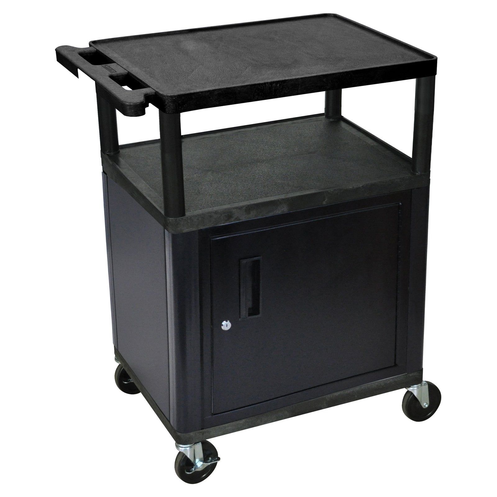 Luxor Black and Gray 3-Shelf Utility Cart with Cabinet